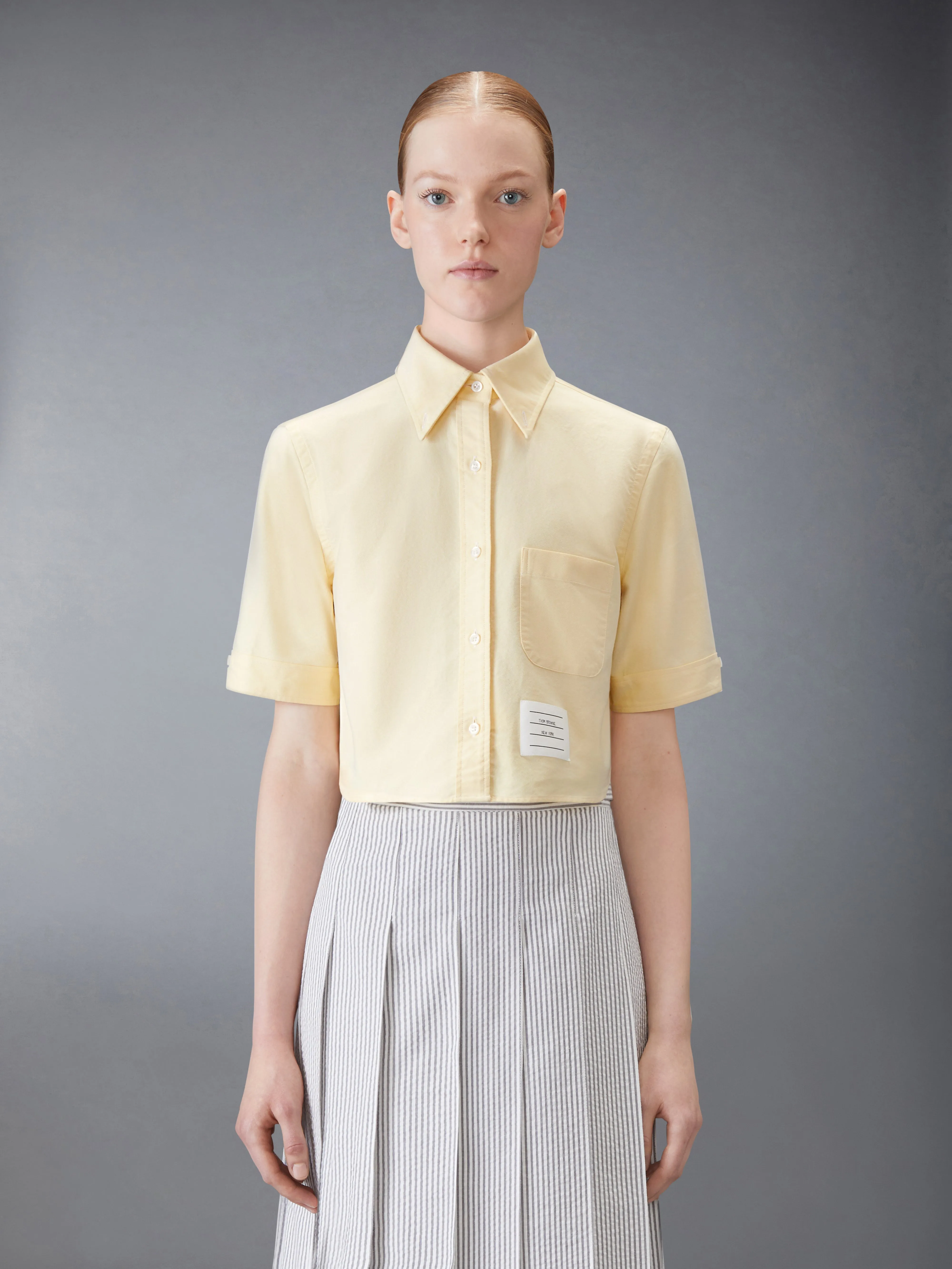 OXFORD CROPPED SHORT SLEEVE SHIRT sold by Thom Browne