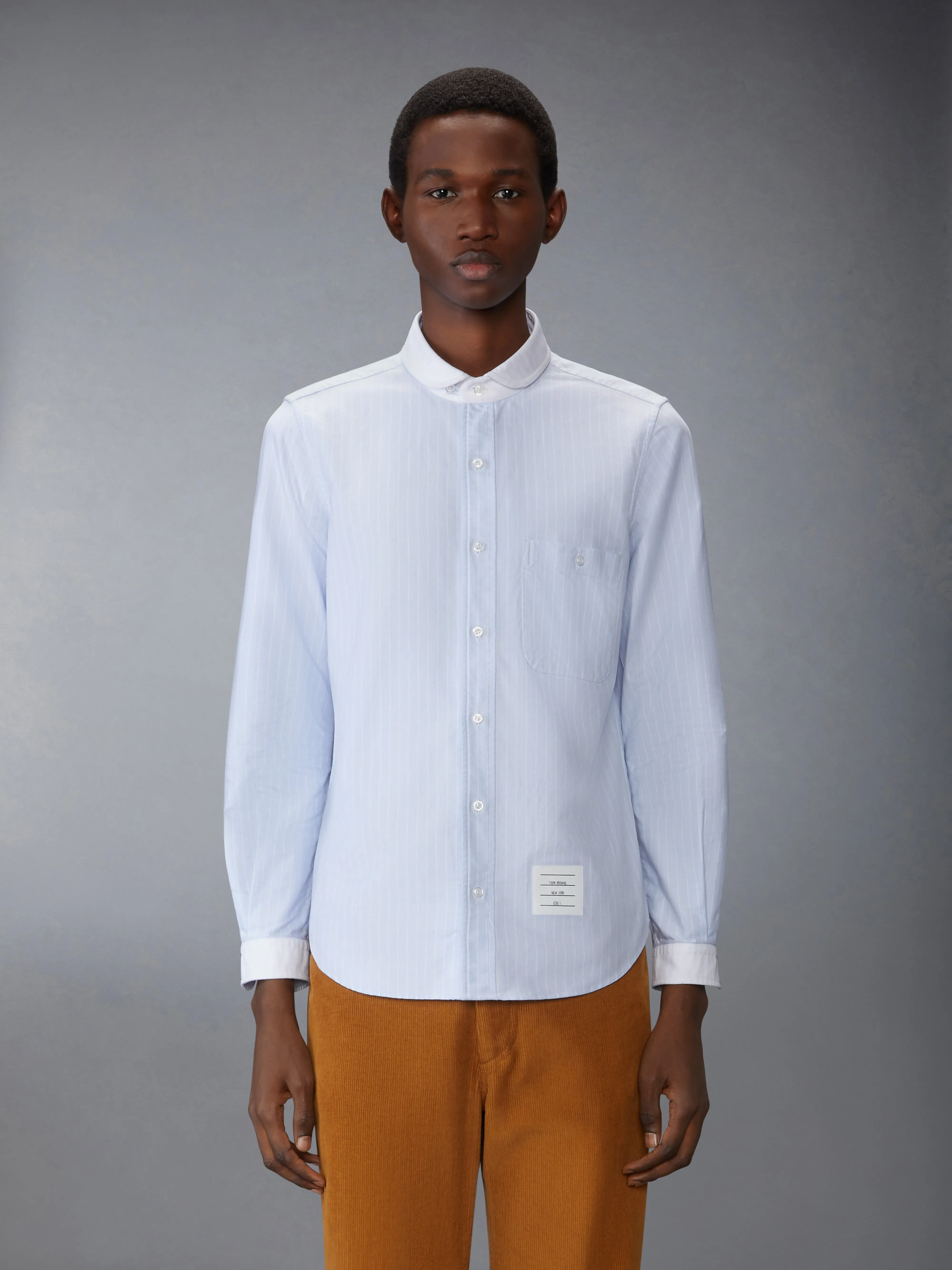 PINSTRIPE OXFORD SHAWL COLLAR SHIRT sold by Thom Browne product image thumbnail 2