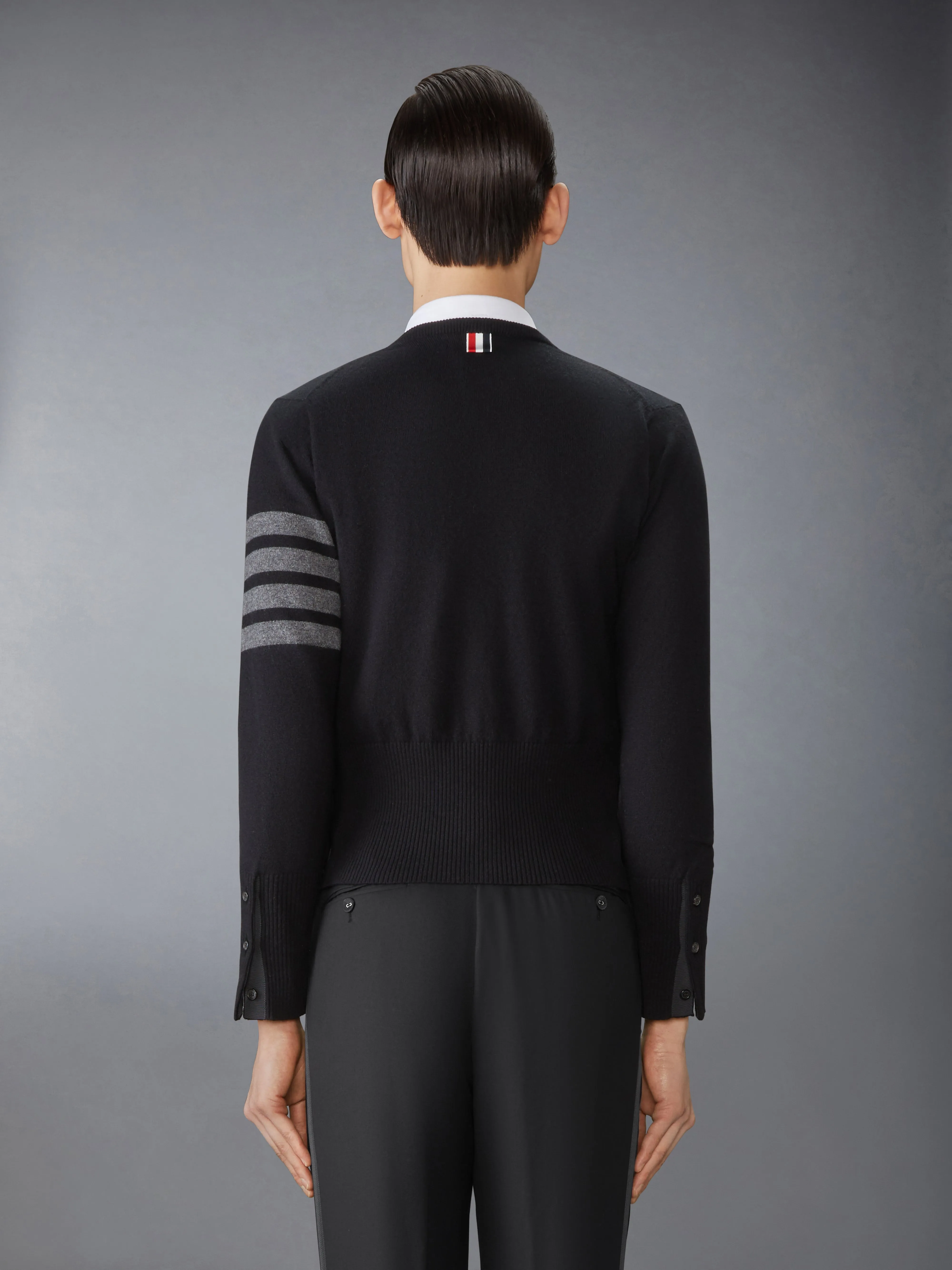 CASHMERE CLASSIC CREW NECK 4-BAR CARDIGAN sold by Thom Browne product image thumbnail 3