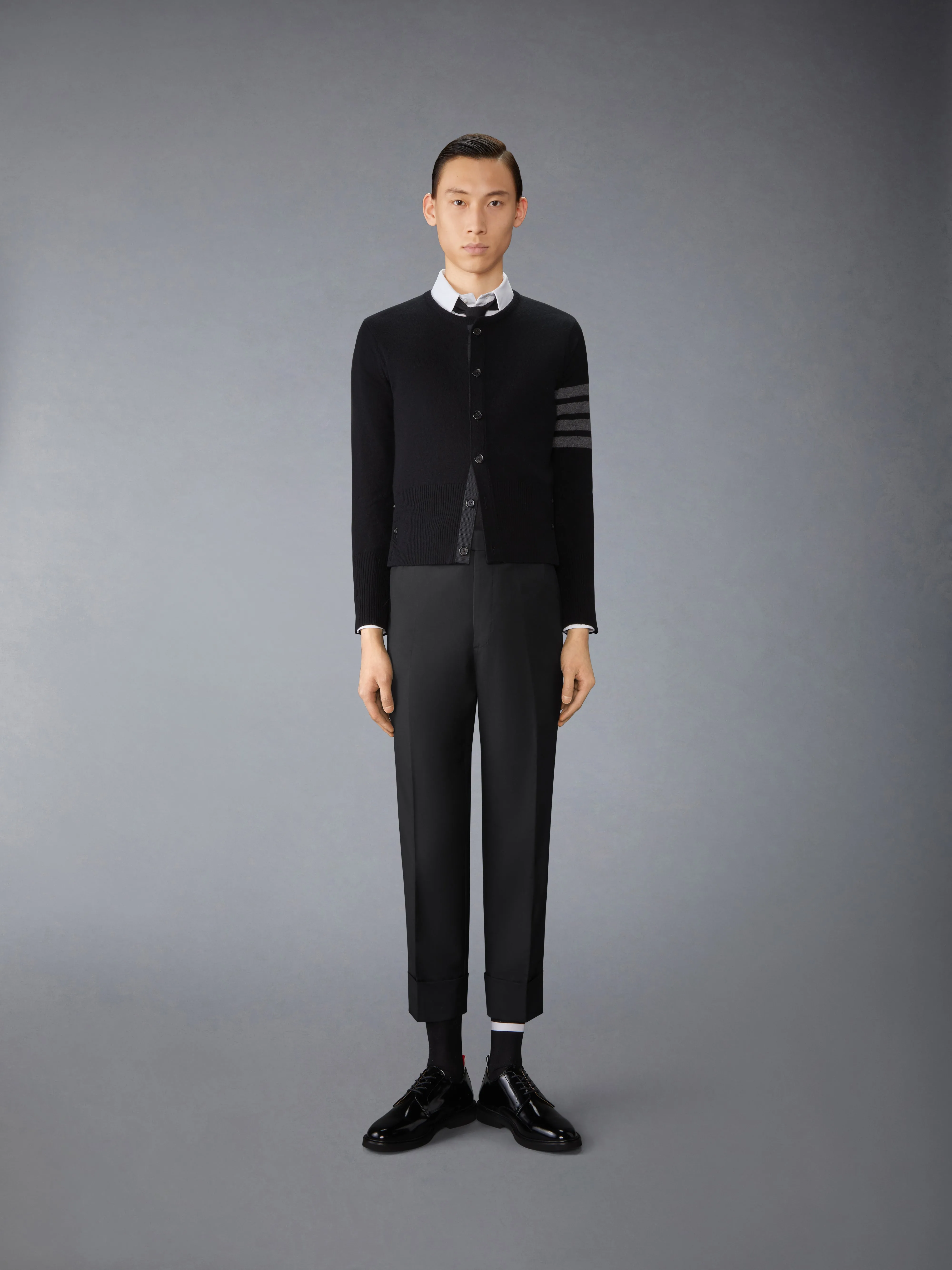 CASHMERE CLASSIC CREW NECK 4-BAR CARDIGAN sold by Thom Browne product image thumbnail 2