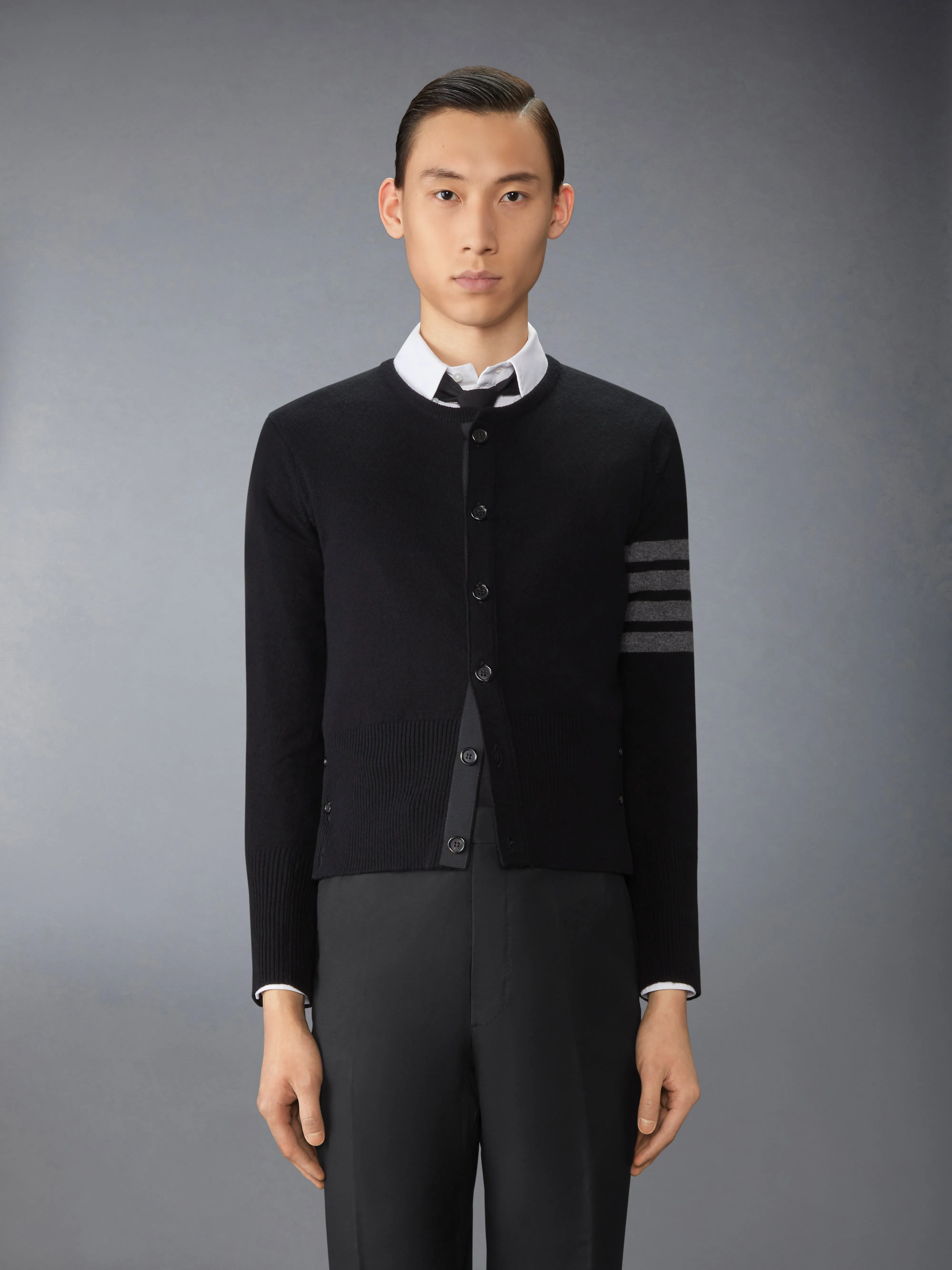 CASHMERE CLASSIC CREW NECK 4-BAR CARDIGAN sold by Thom Browne