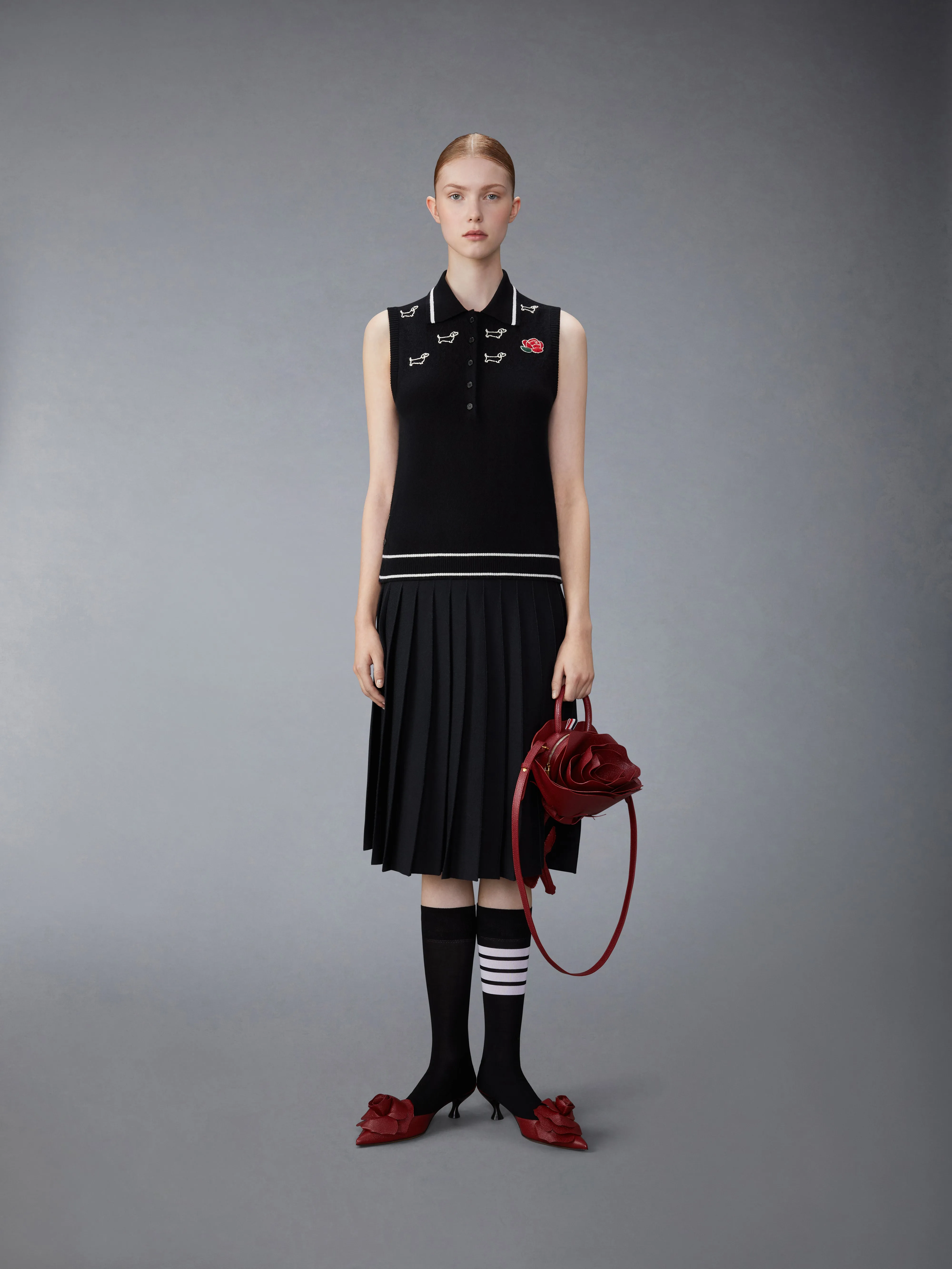 MERINO WOOL POINTELLE JERSEY HECTOR & ROSE SLEEVELESS POLO sold by Thom Browne product image thumbnail 3