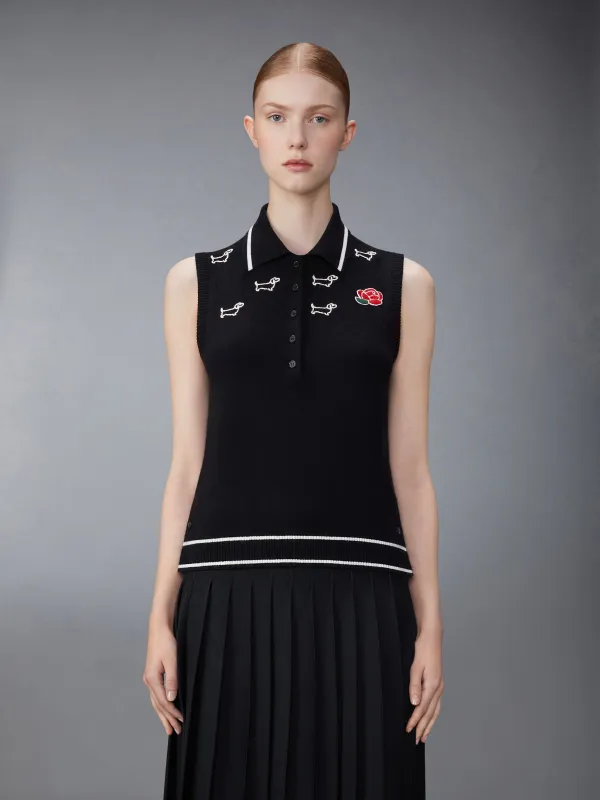 MERINO WOOL POINTELLE JERSEY HECTOR & ROSE SLEEVELESS POLO sold by Thom Browne
