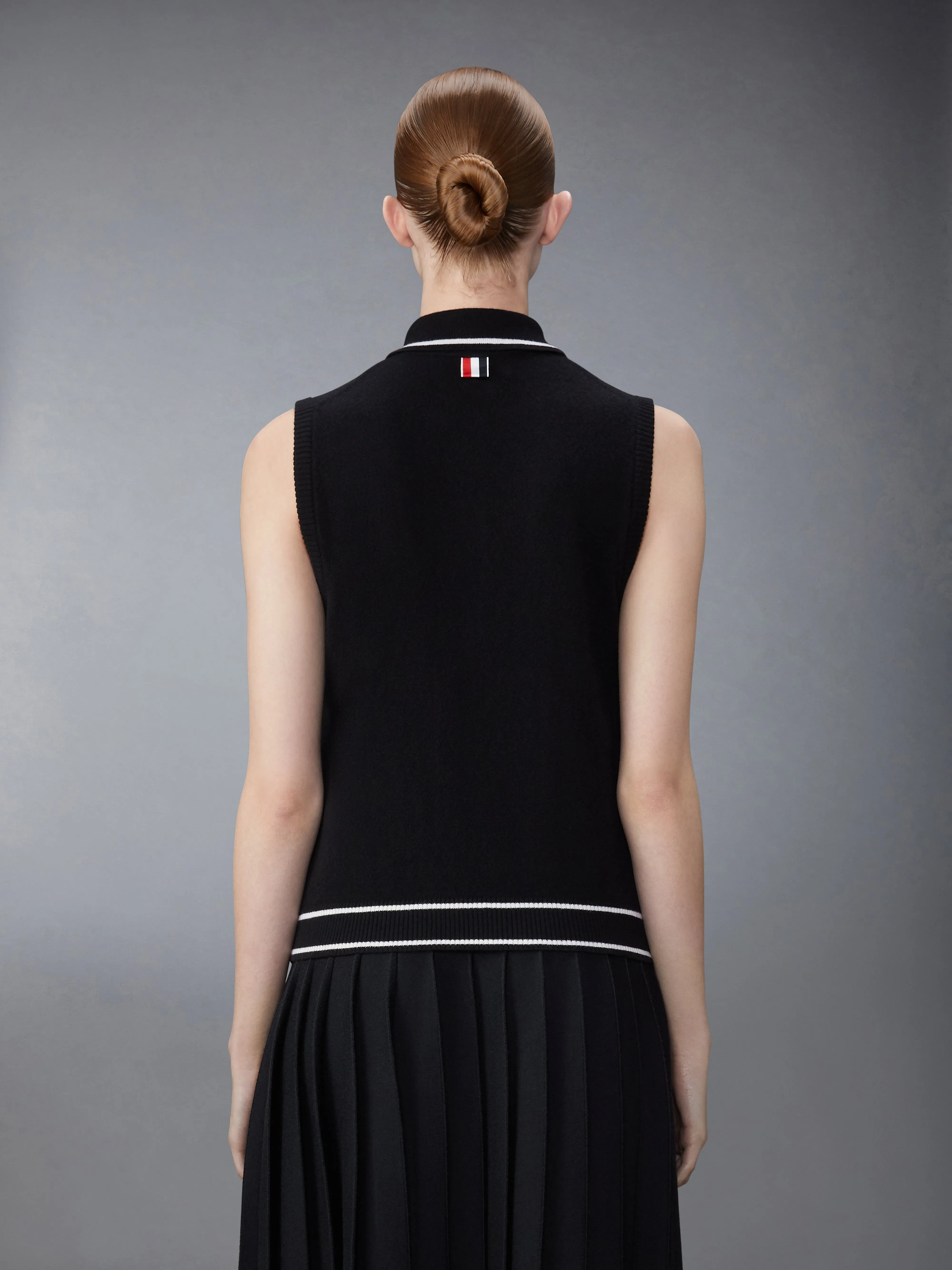 MERINO WOOL POINTELLE JERSEY HECTOR & ROSE SLEEVELESS POLO sold by Thom Browne product image thumbnail 2