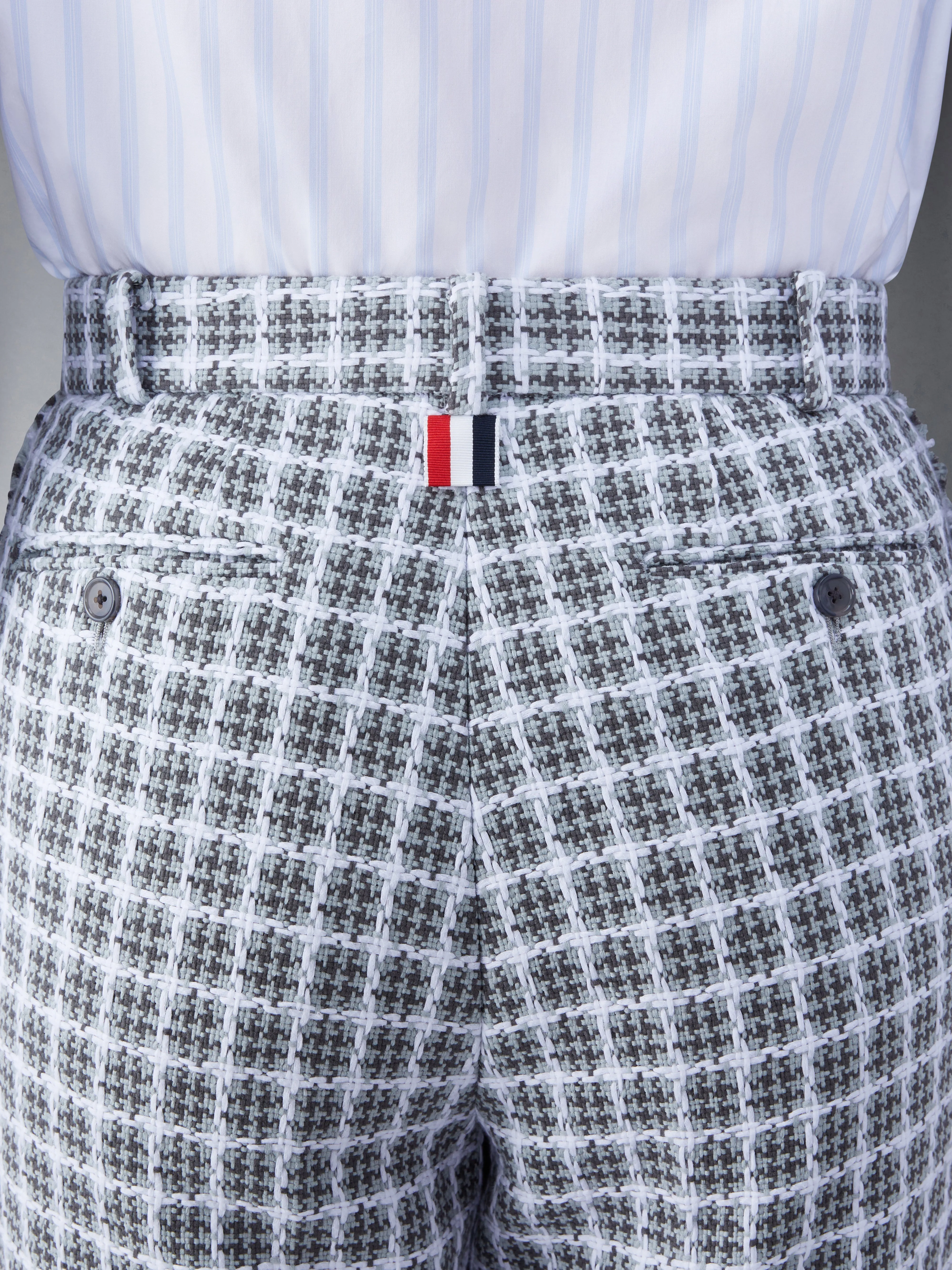 CHECK SUMMER TWEED FRAY SACK TROUSER sold by Thom Browne product image thumbnail 4