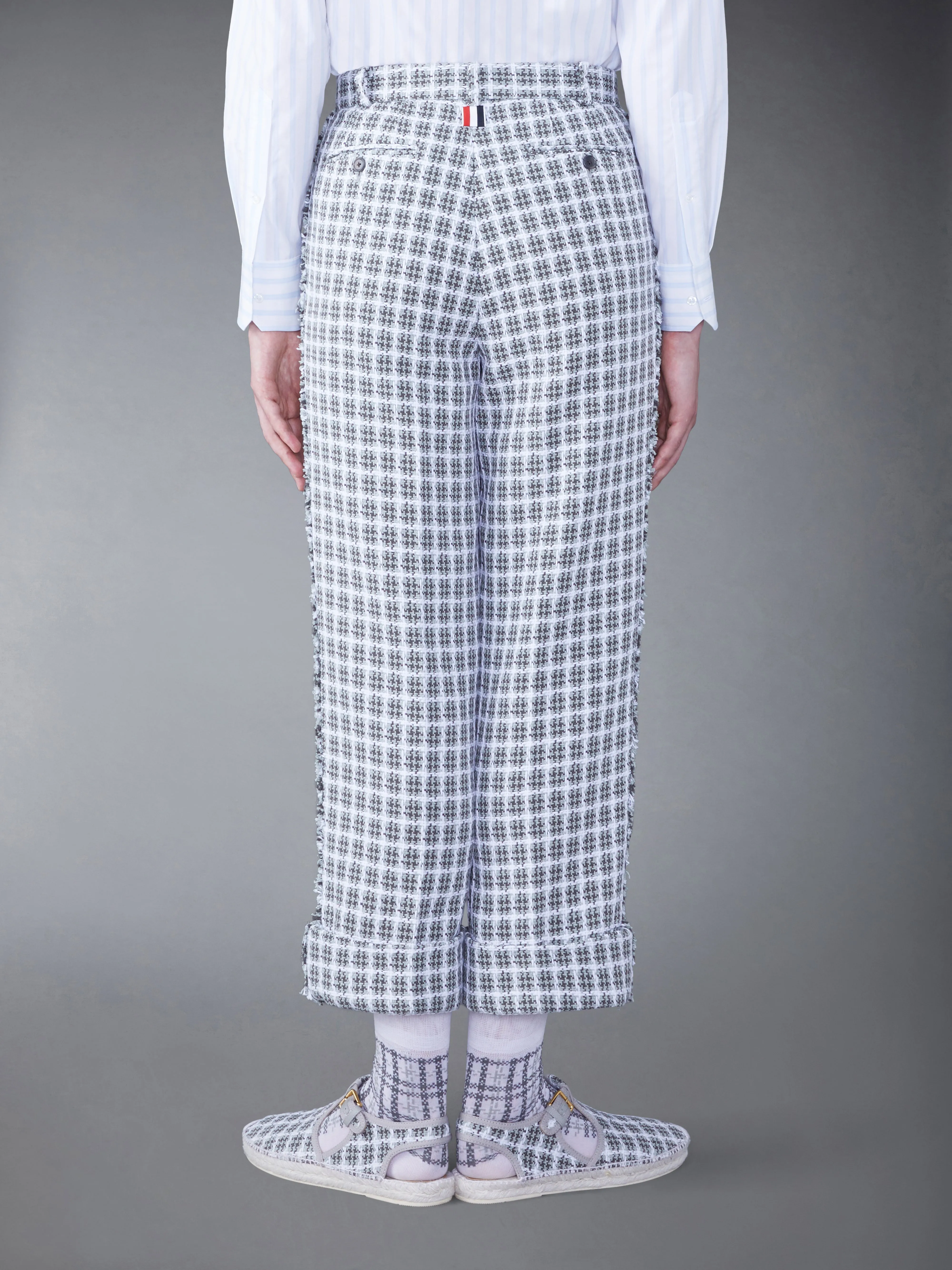 CHECK SUMMER TWEED FRAY SACK TROUSER sold by Thom Browne product image thumbnail 2
