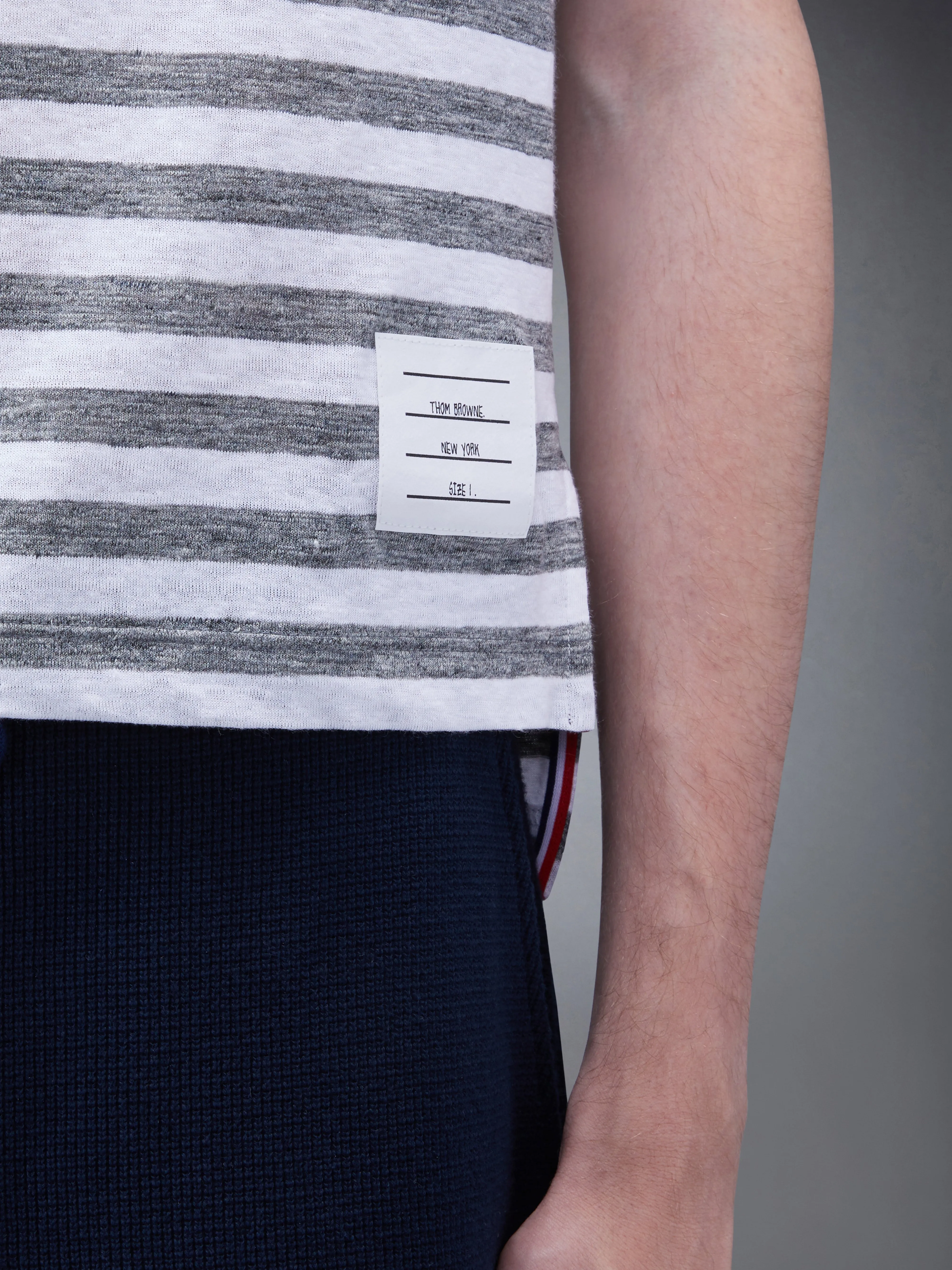 LINEN JERSEY SHORT SLEEVE STRIPED POLO sold by Thom Browne product image thumbnail 5