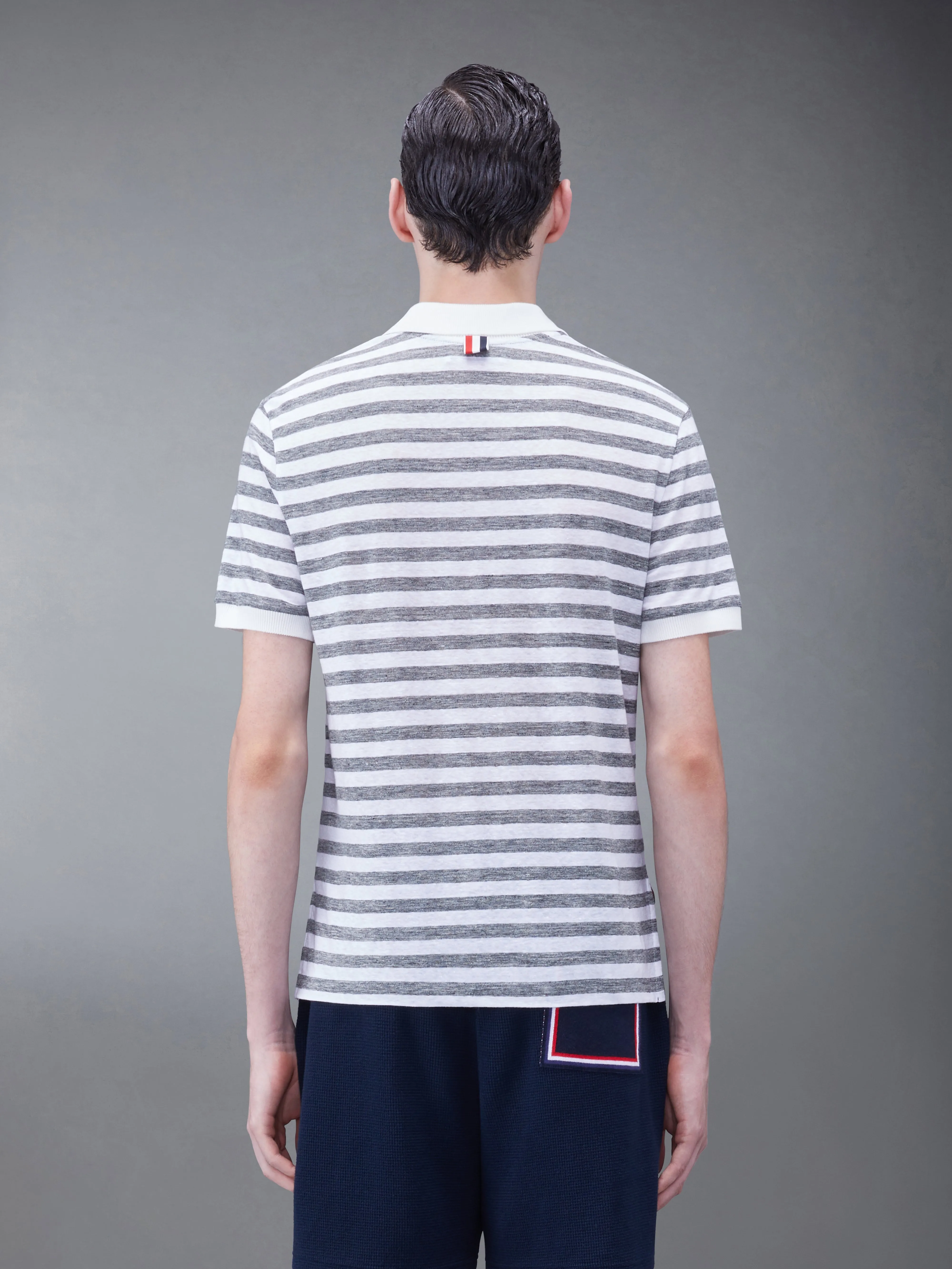 LINEN JERSEY SHORT SLEEVE STRIPED POLO sold by Thom Browne product image thumbnail 2