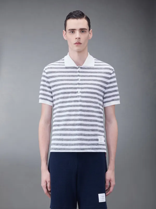 LINEN JERSEY SHORT SLEEVE STRIPED POLO sold by Thom Browne