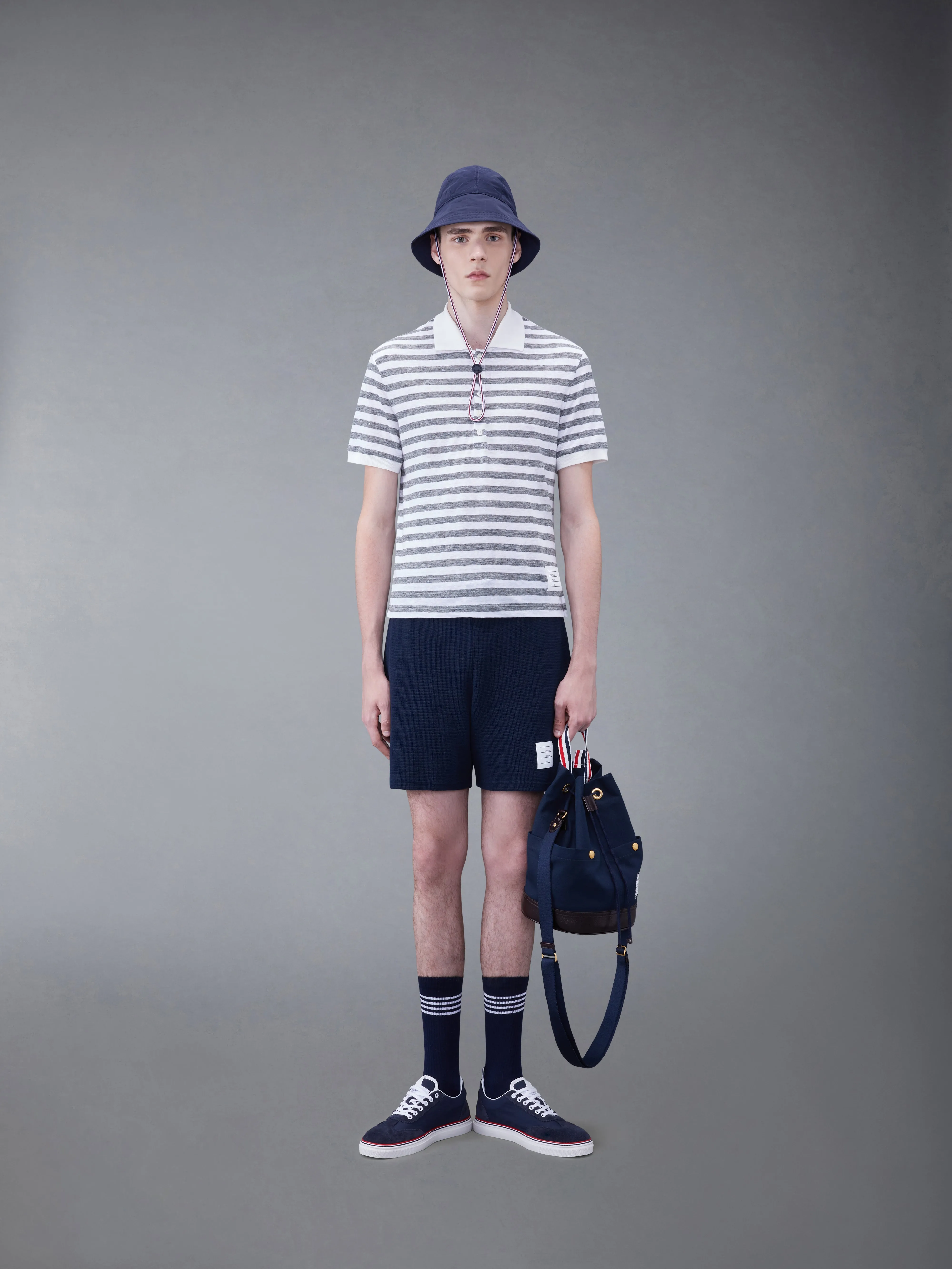 LINEN JERSEY SHORT SLEEVE STRIPED POLO sold by Thom Browne product image thumbnail 3