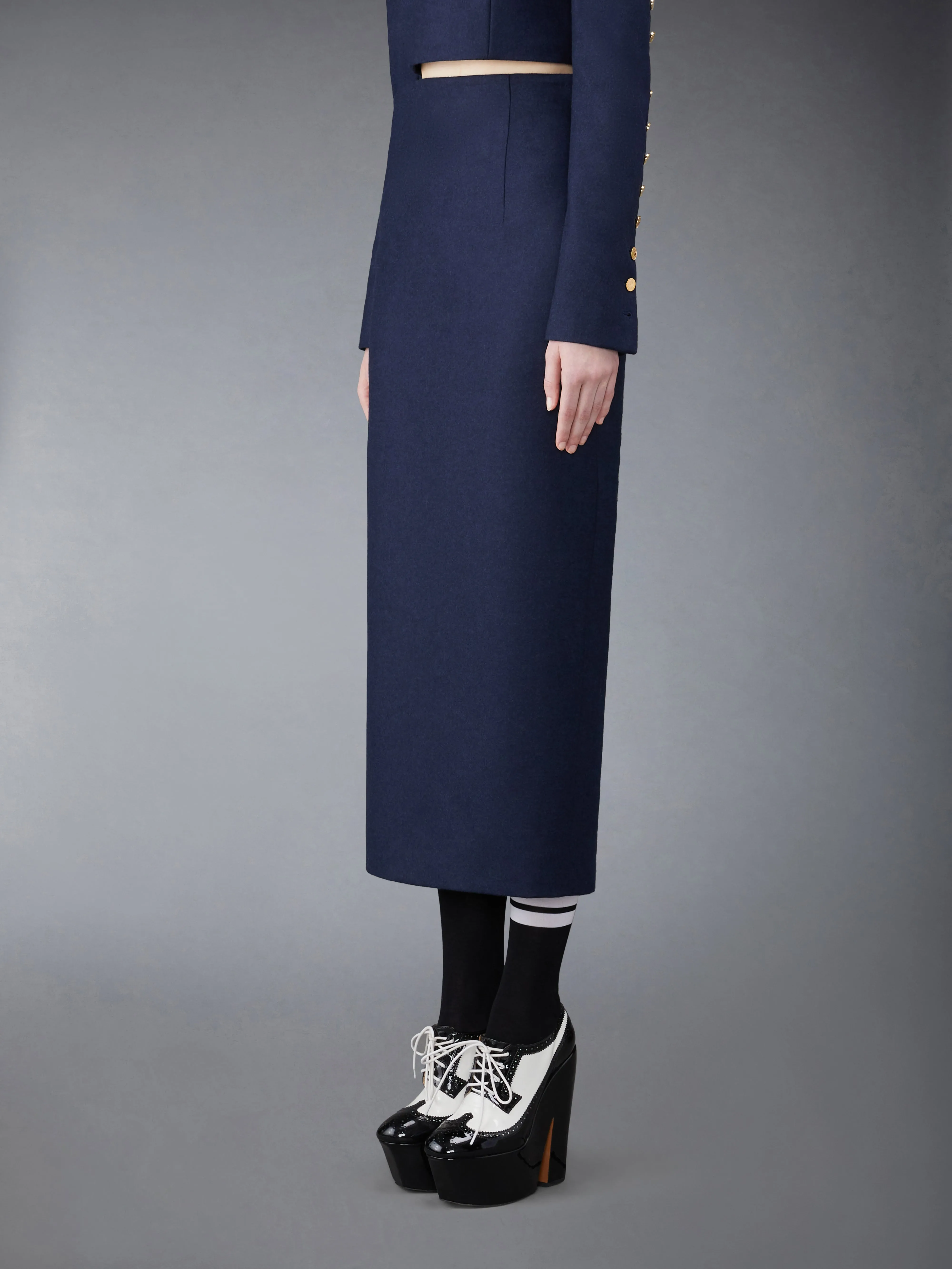 FLANNEL BUTTON BACK PENCIL SKIRT sold by Thom Browne product image thumbnail 2