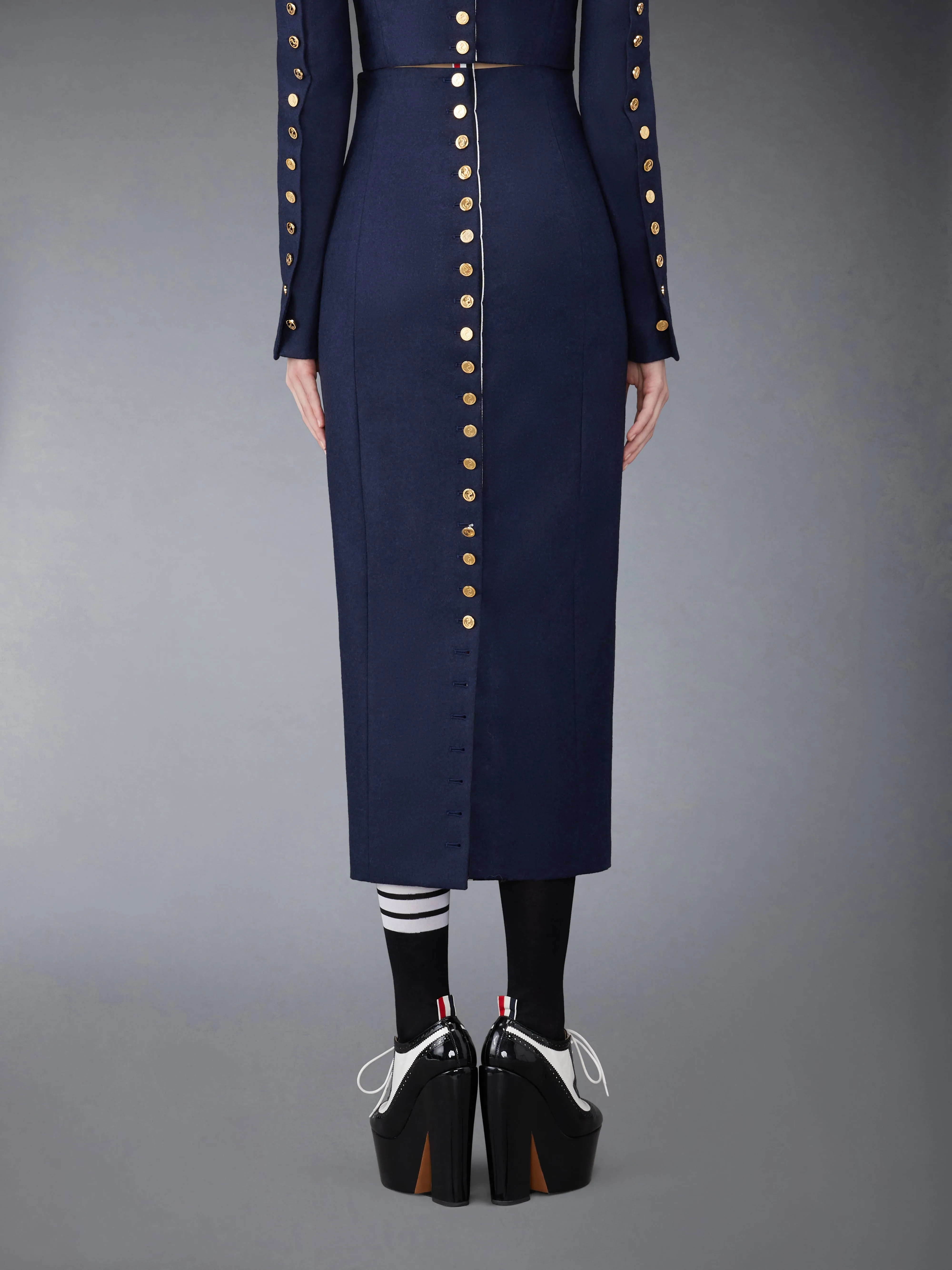 FLANNEL BUTTON BACK PENCIL SKIRT sold by Thom Browne product image thumbnail 3