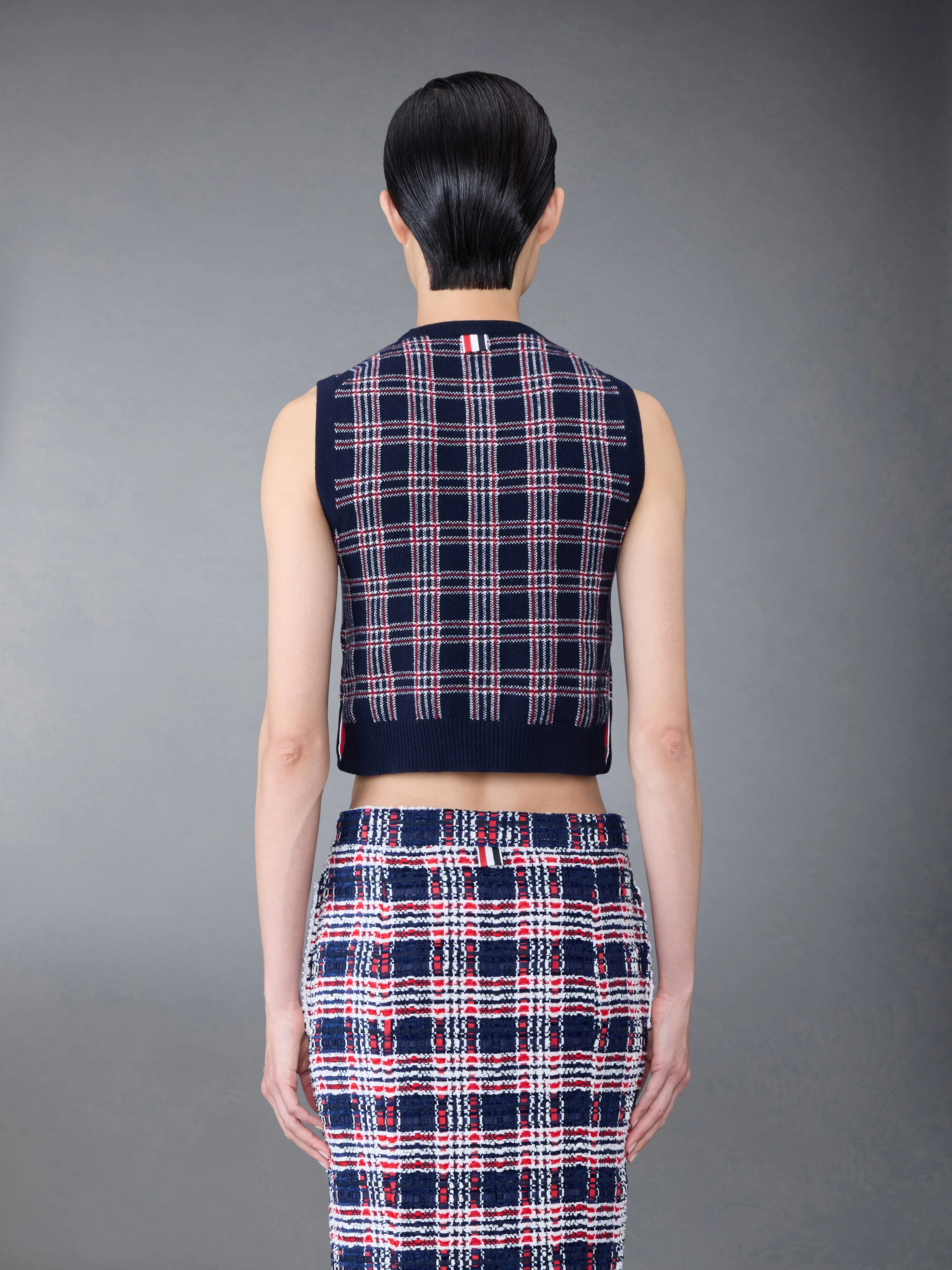 Prince of Wales Cashmere Cropped Crew Neck Shell Top sold by Thom Browne product image thumbnail 2