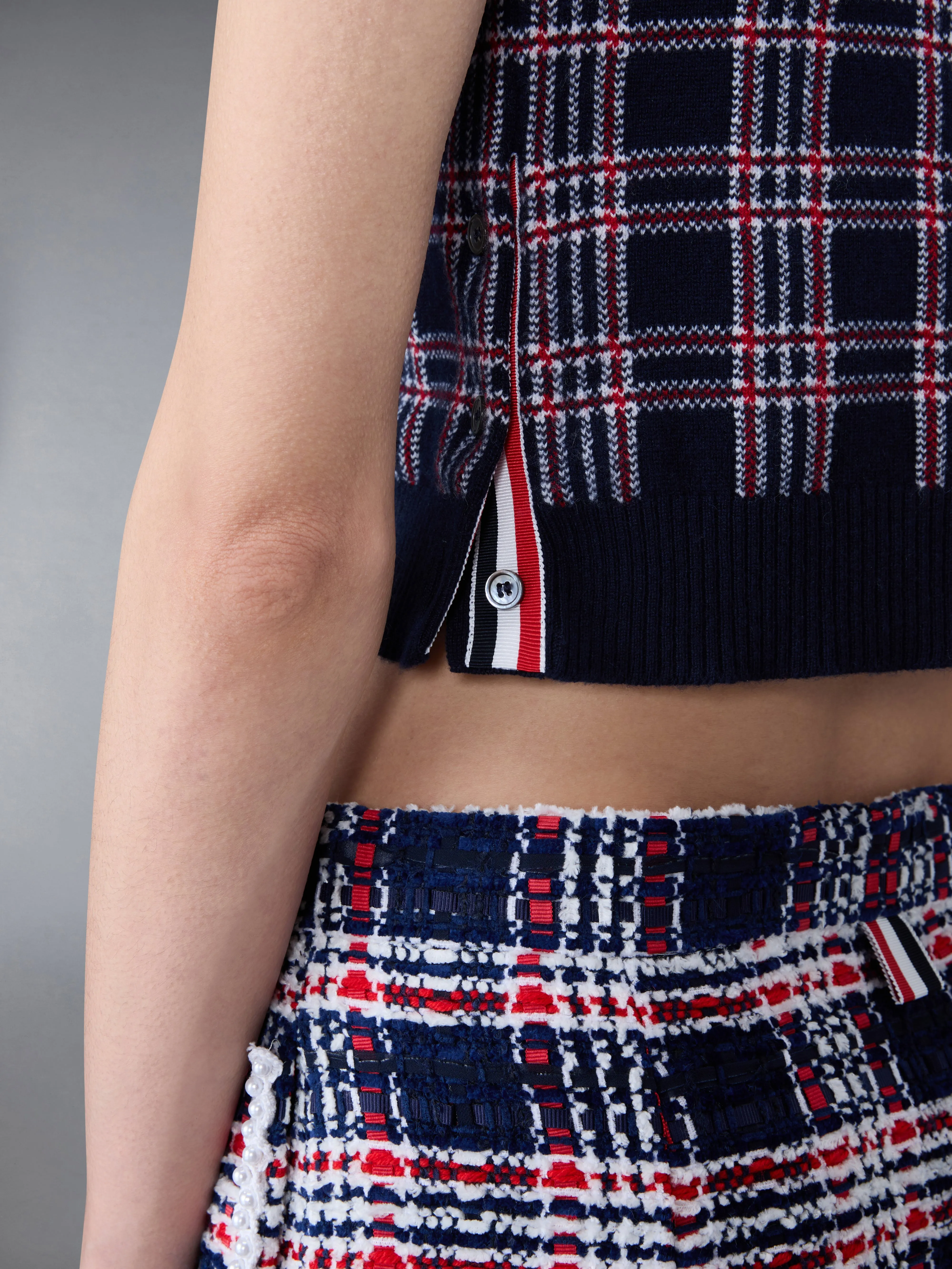 Prince of Wales Cashmere Cropped Crew Neck Shell Top sold by Thom Browne product image thumbnail 4