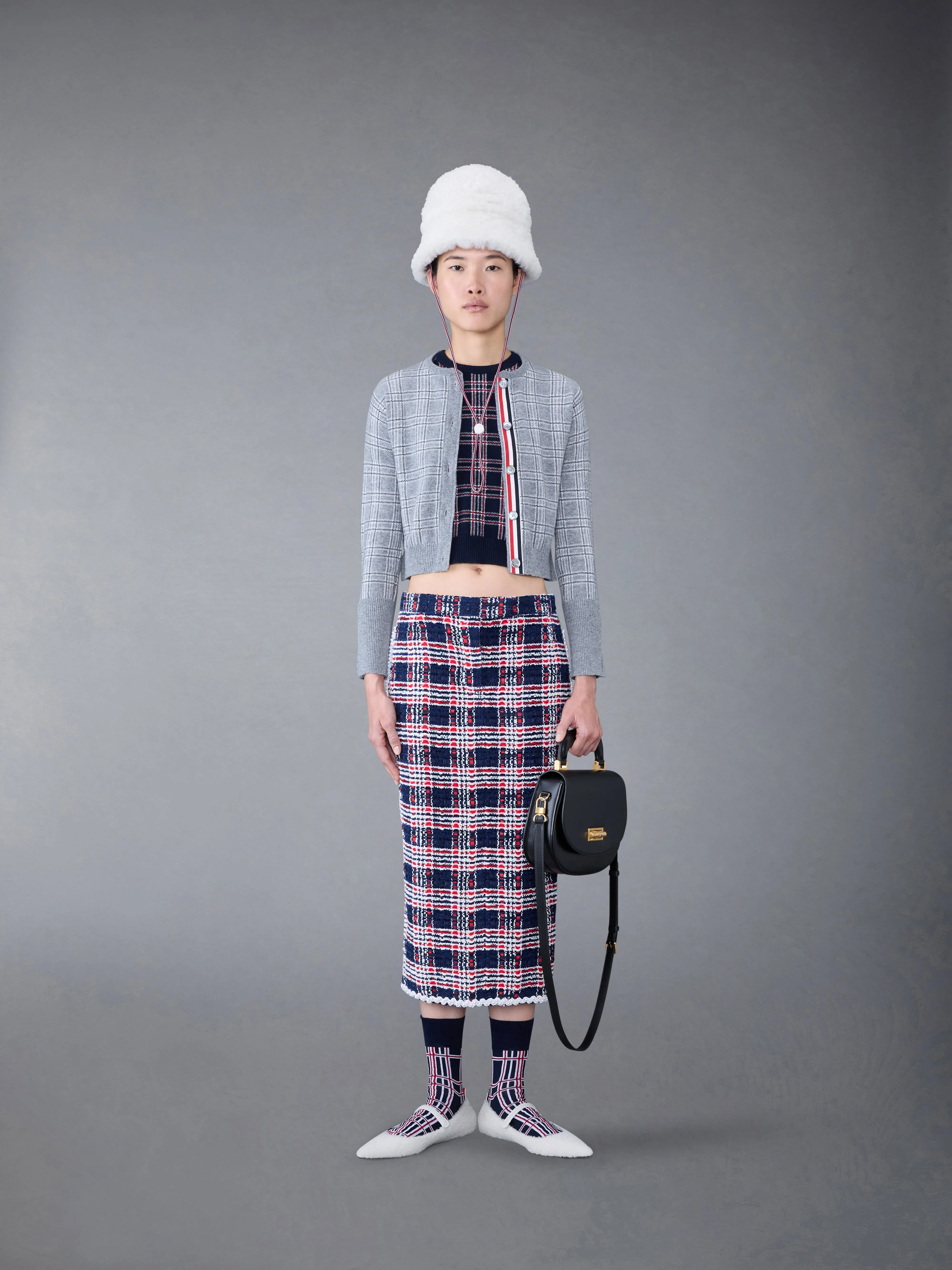 Prince of Wales Cashmere Cropped Crew Neck Shell Top sold by Thom Browne product image thumbnail 3