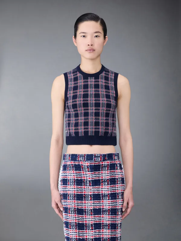 Prince of Wales Cashmere Cropped Crew Neck Shell Top sold by Thom Browne