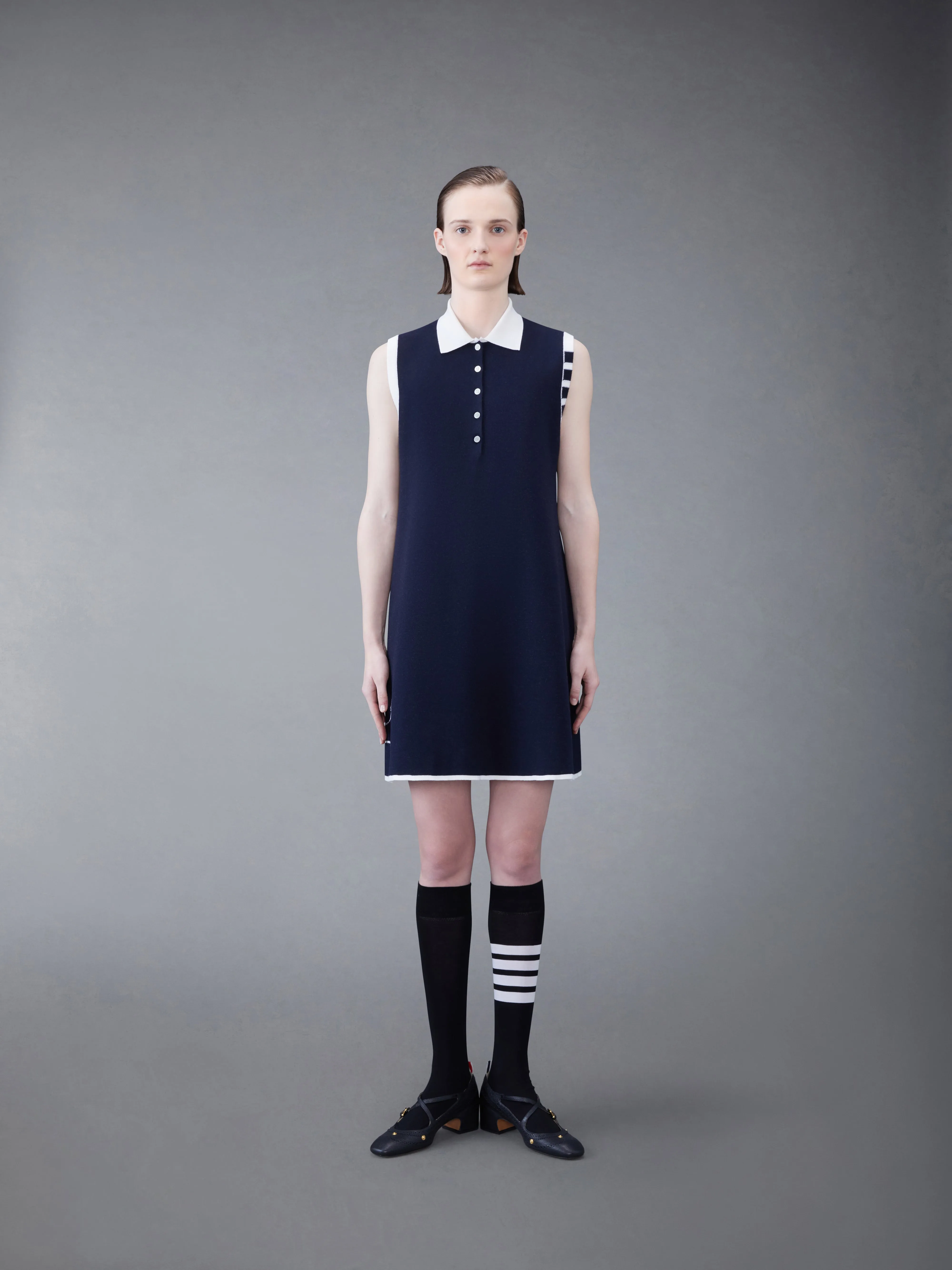 Merino Hector 4-bar Sleeveless Polo Mini Dress sold by Thom Browne