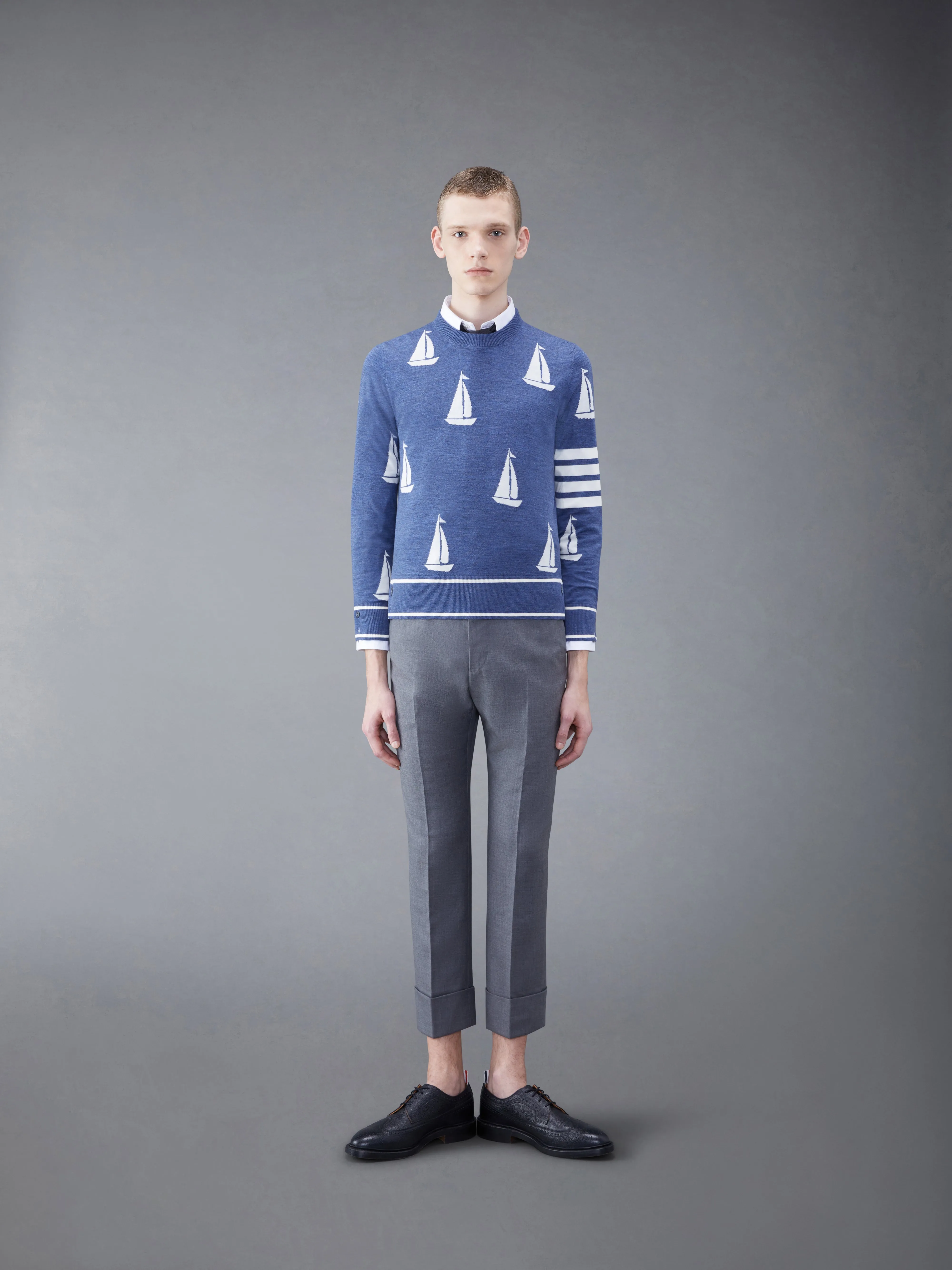 Merino Sailboat 4-bar Crew Neck Pullover sold by Thom Browne product image thumbnail 3
