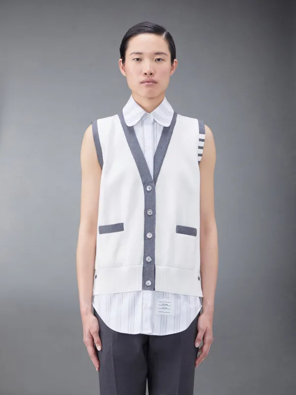 Cotton Milano and Oxford 4-Bar V-Neck Cardigan Vest Shirt Combo sold by Thom Browne