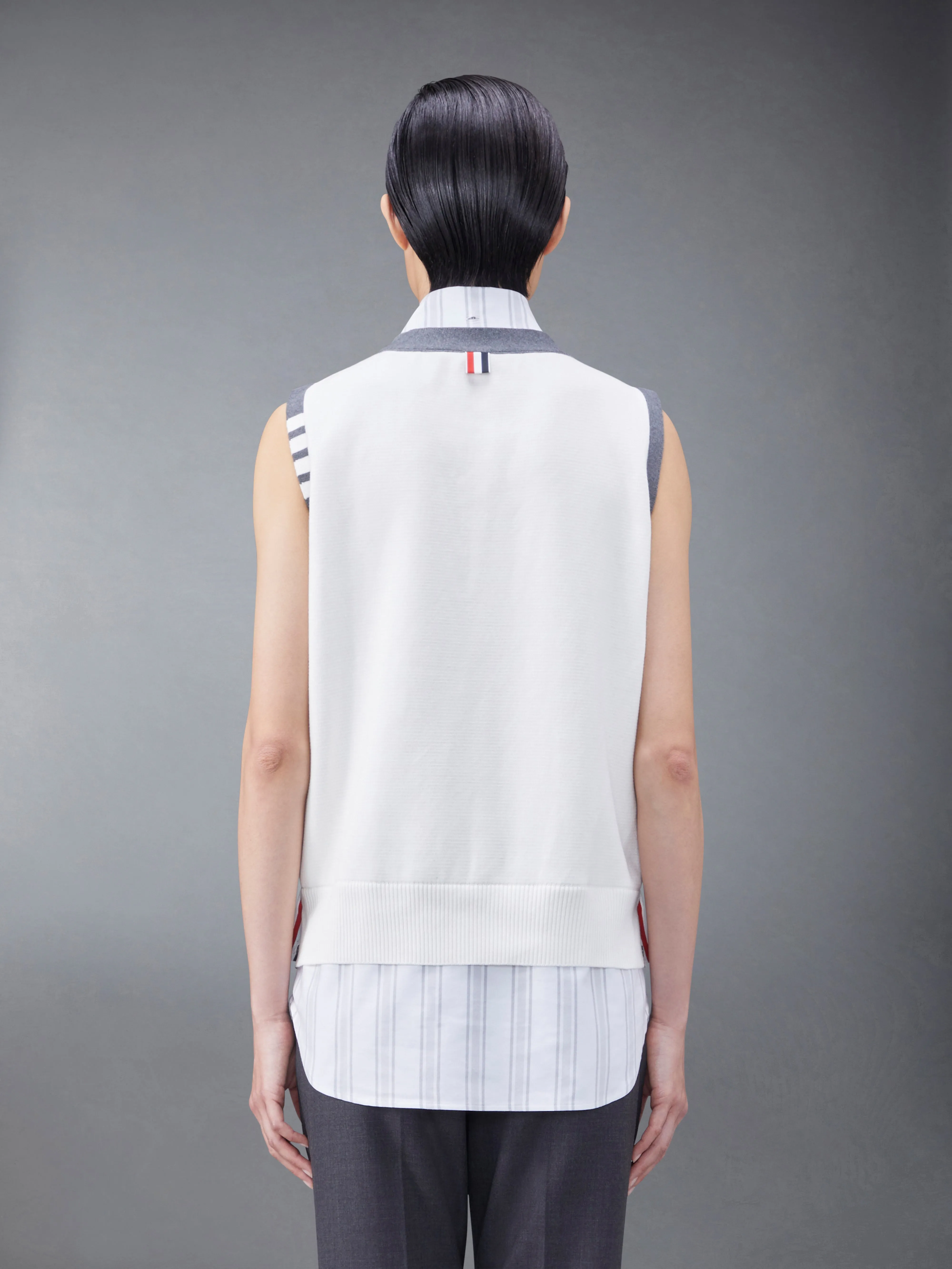 Cotton Milano and Oxford 4-Bar V-Neck Cardigan Vest Shirt Combo sold by Thom Browne product image thumbnail 2