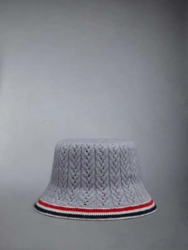 Wool Silk Cashmere Pointelle Stripe Bucket Hat made by Thom Browne