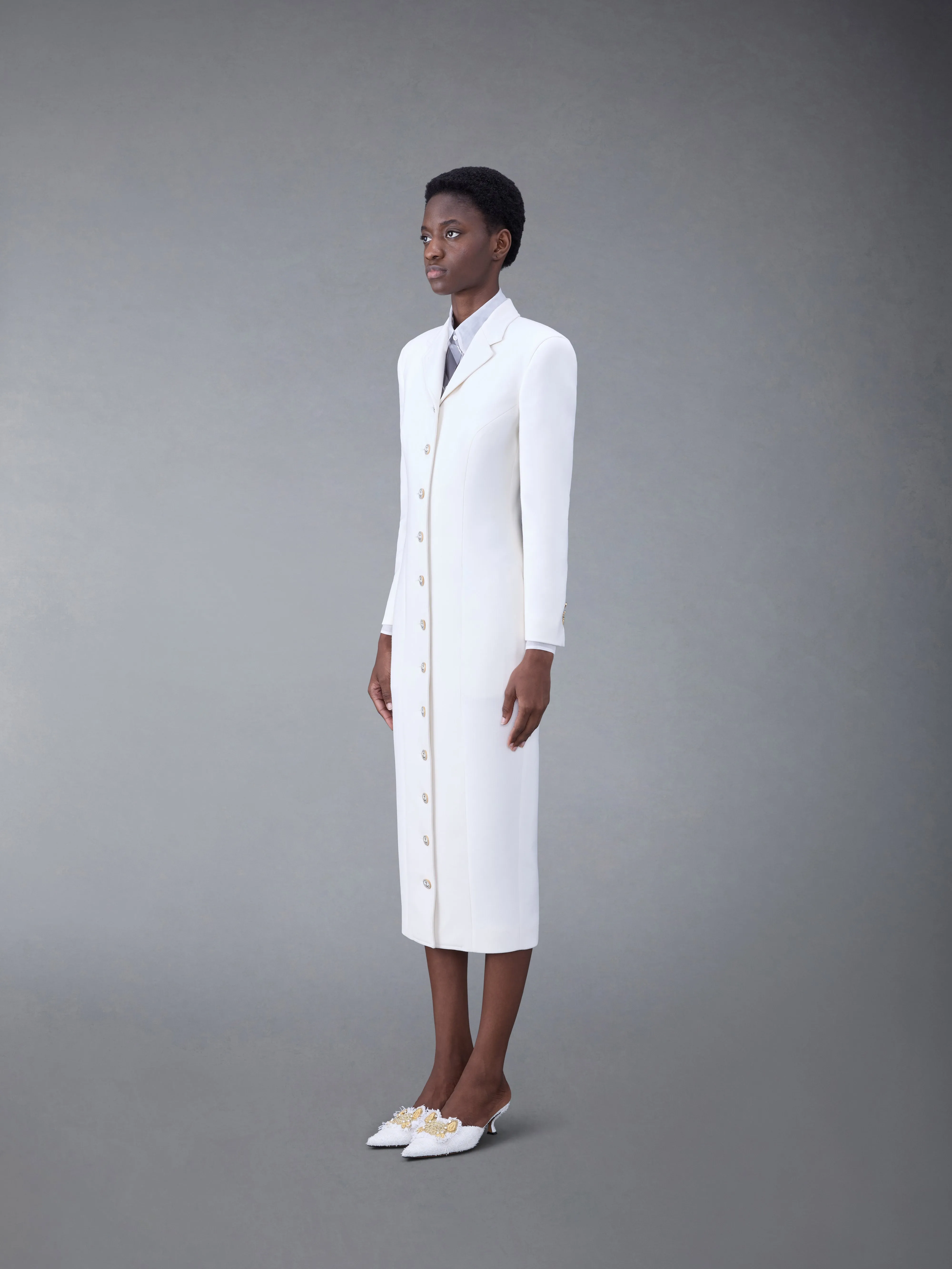 WOOL CREPE MOULDED SHOULDER MAXI DRESS sold by Thom Browne product image thumbnail 2
