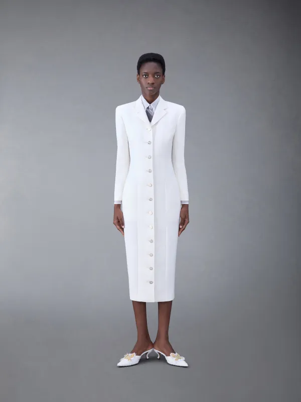 WOOL CREPE MOULDED SHOULDER MAXI DRESS sold by Thom Browne
