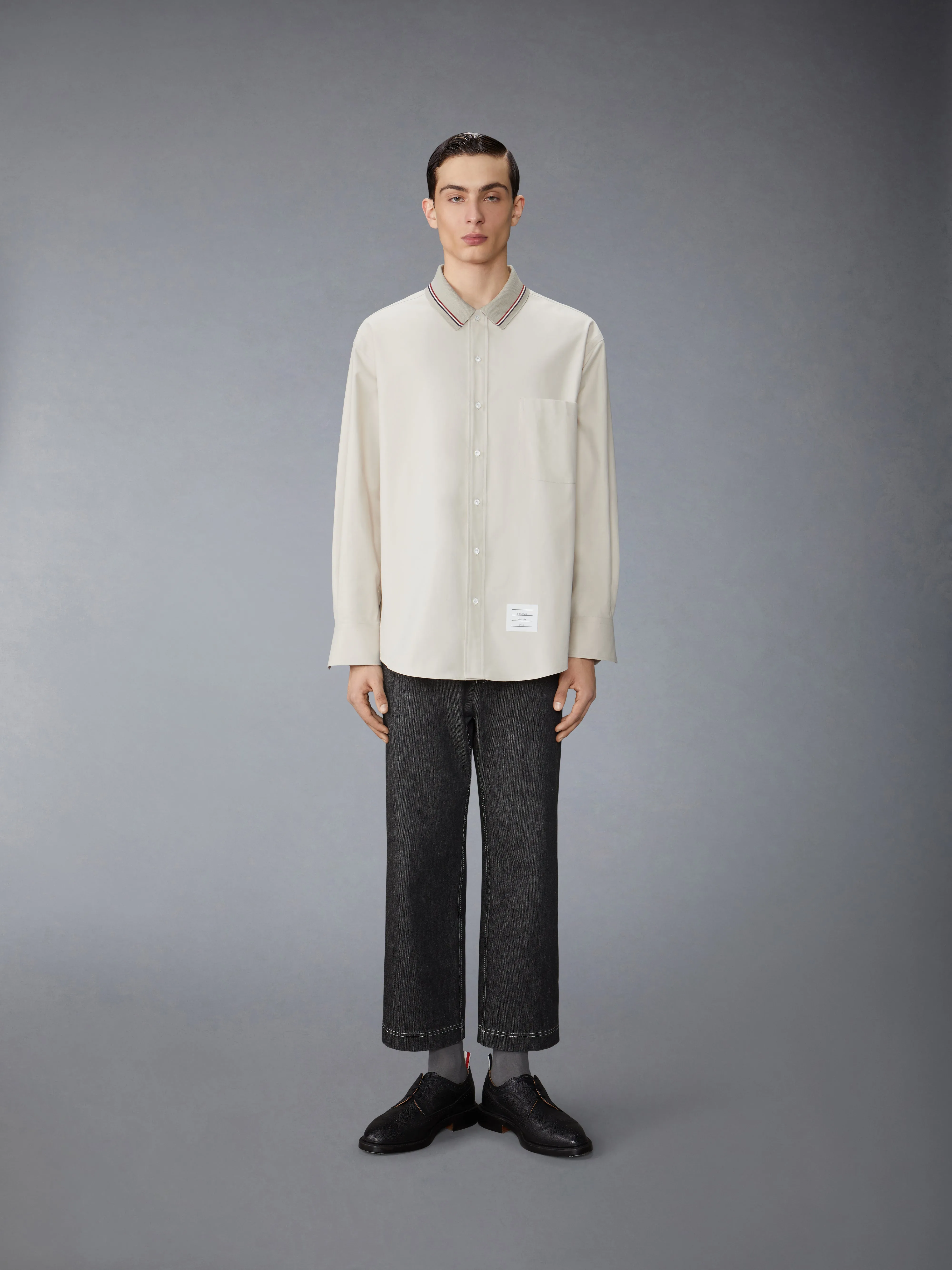 STRIPE COTTON FLANNEL OVERSIZED SHIRT sold by Thom Browne product image thumbnail 4