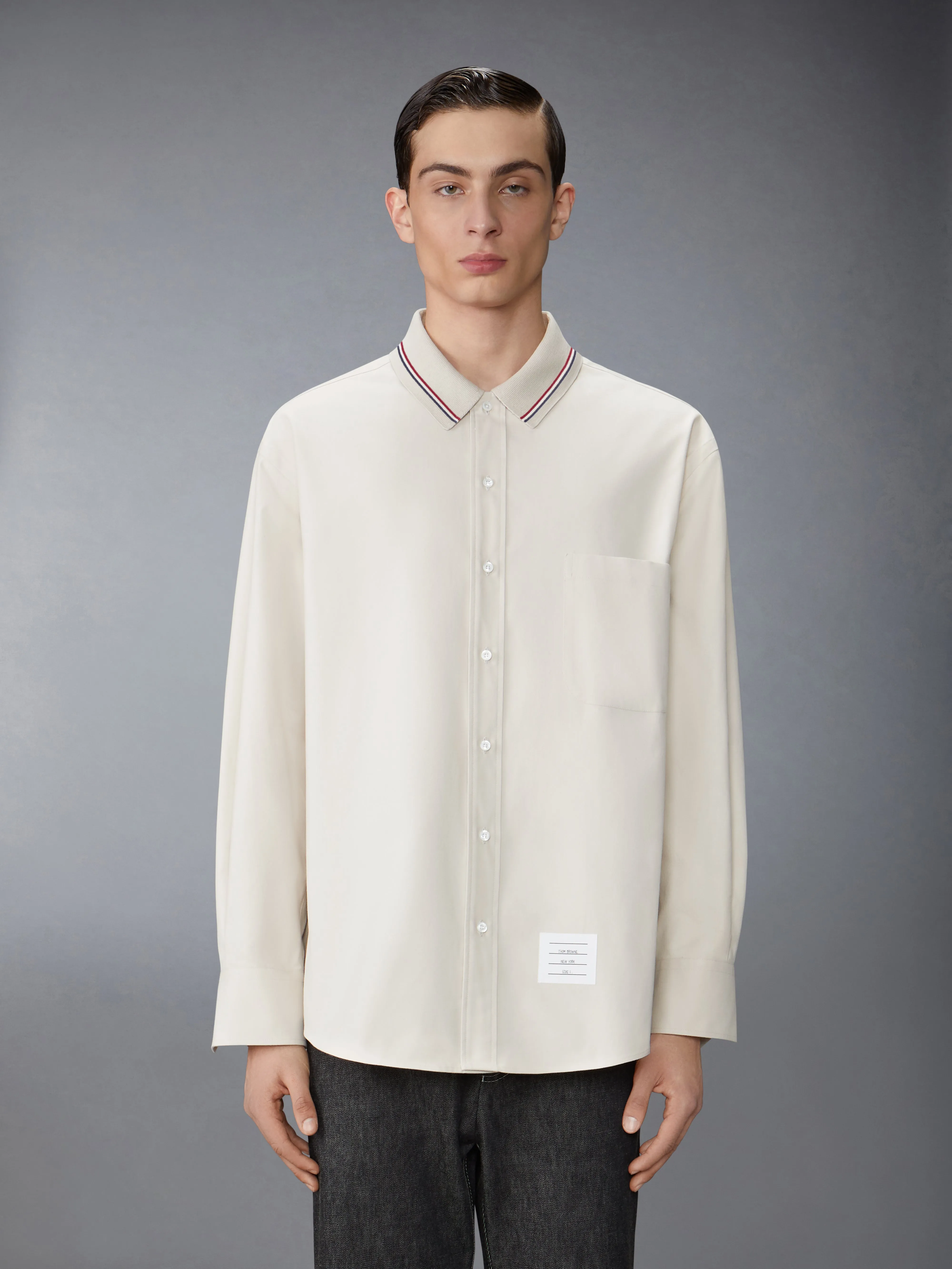 STRIPE COTTON FLANNEL OVERSIZED SHIRT sold by Thom Browne