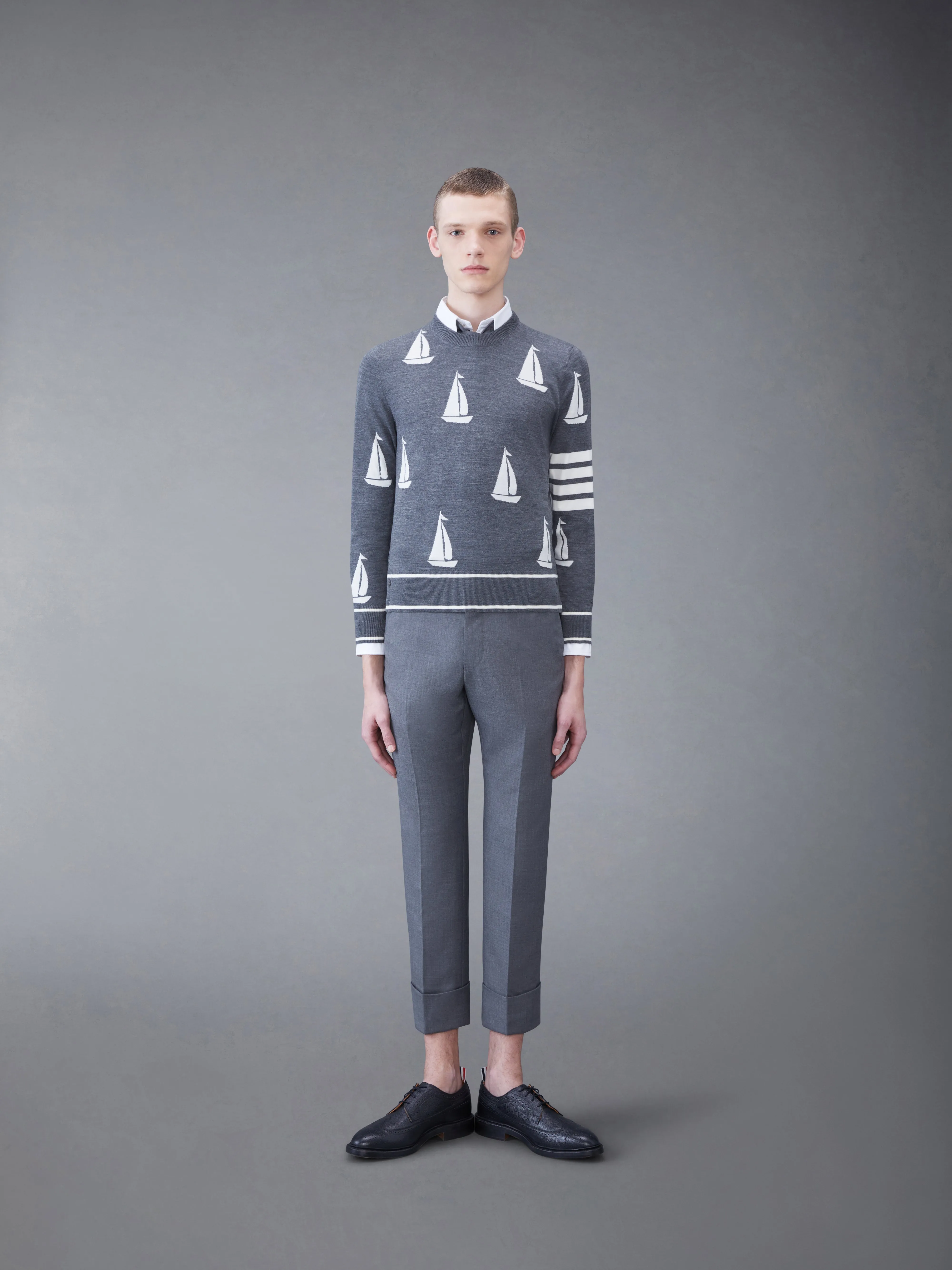 Merino Sailboat 4-bar Crew Neck Pullover sold by Thom Browne product image thumbnail 3