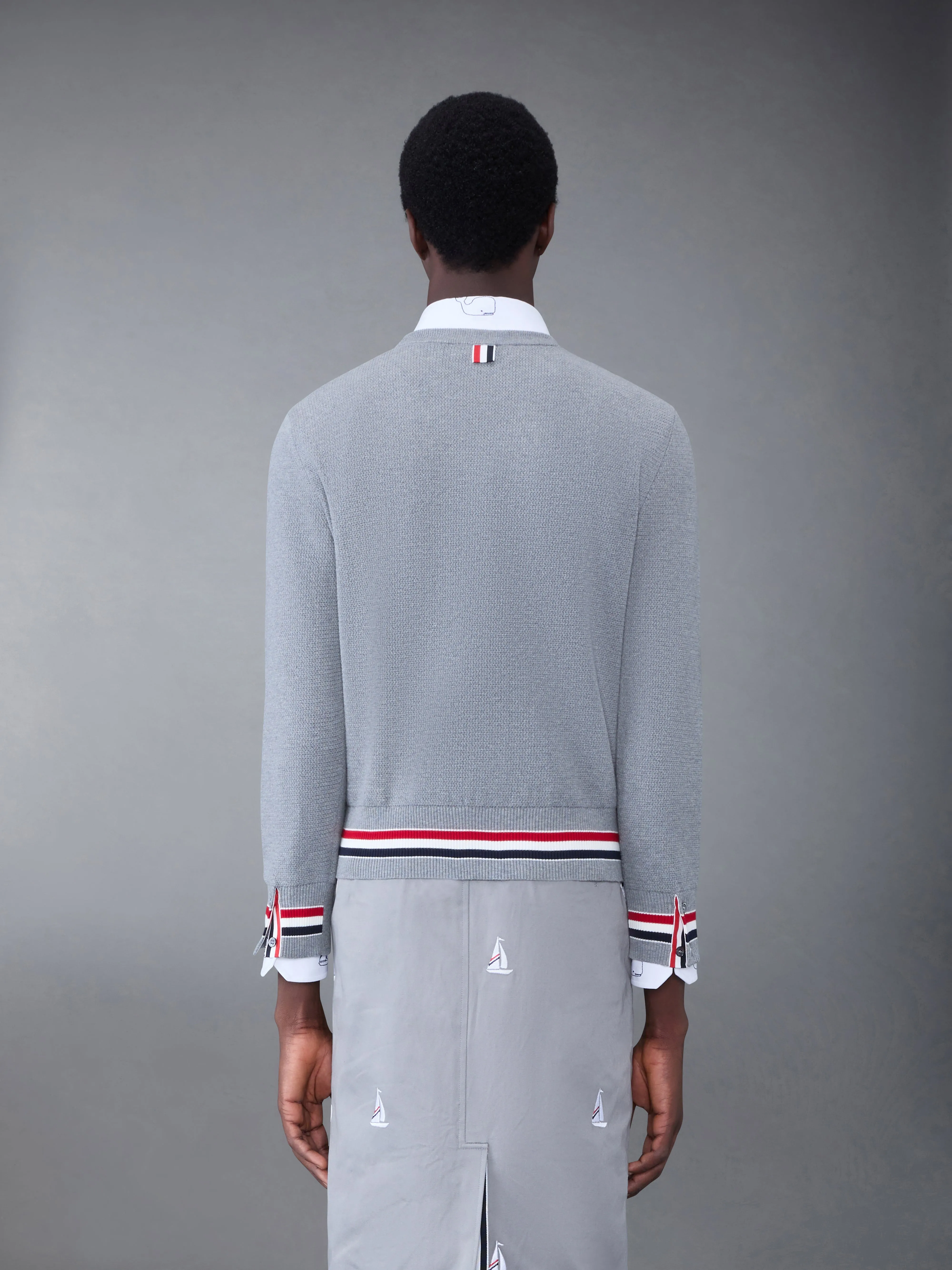 Textured Cotton Stripe Crew Neck Pullover sold by Thom Browne product image thumbnail 2