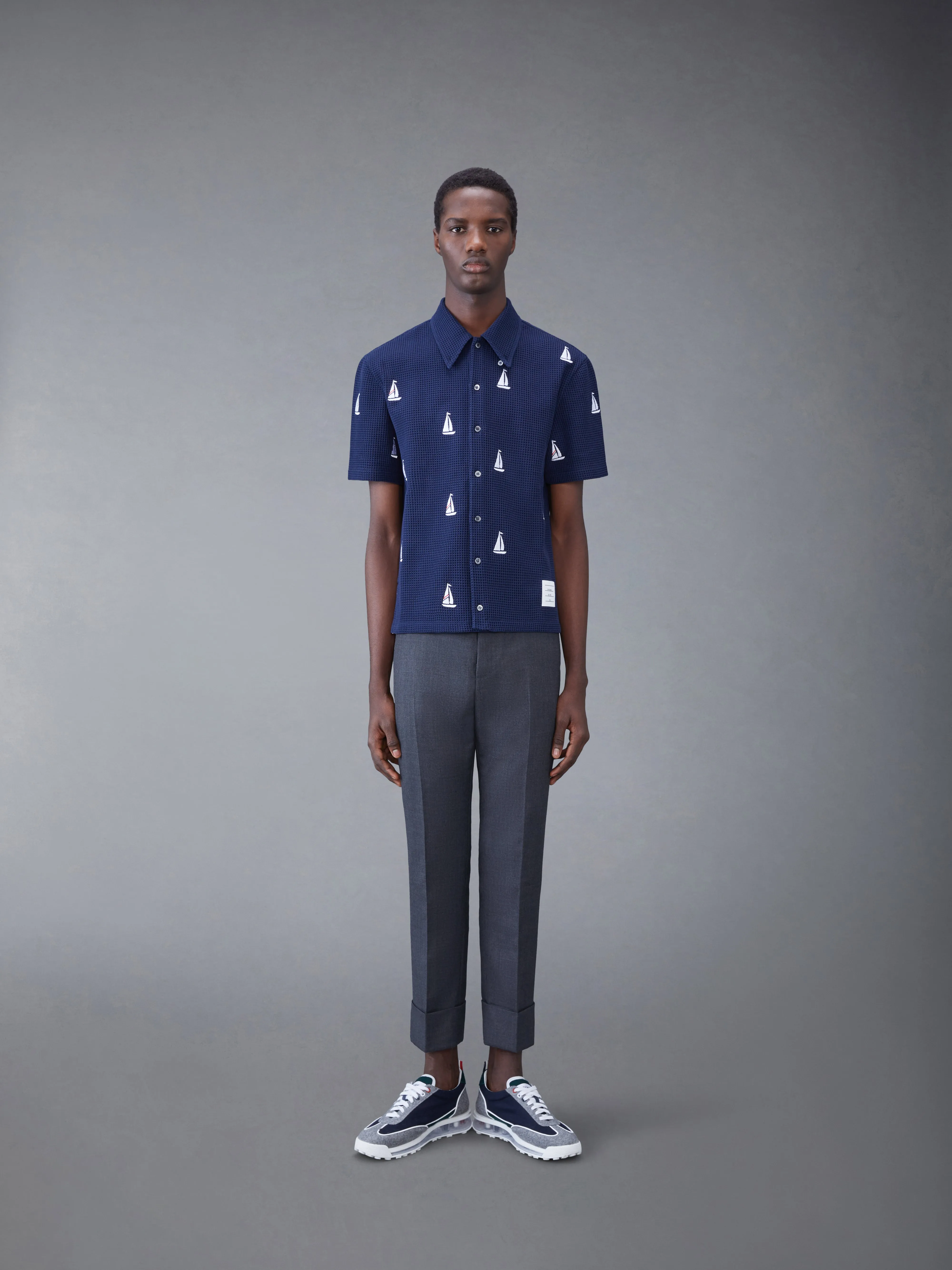 Textured Check Sailboat Short Sleeve Shirt sold by Thom Browne product image thumbnail 3
