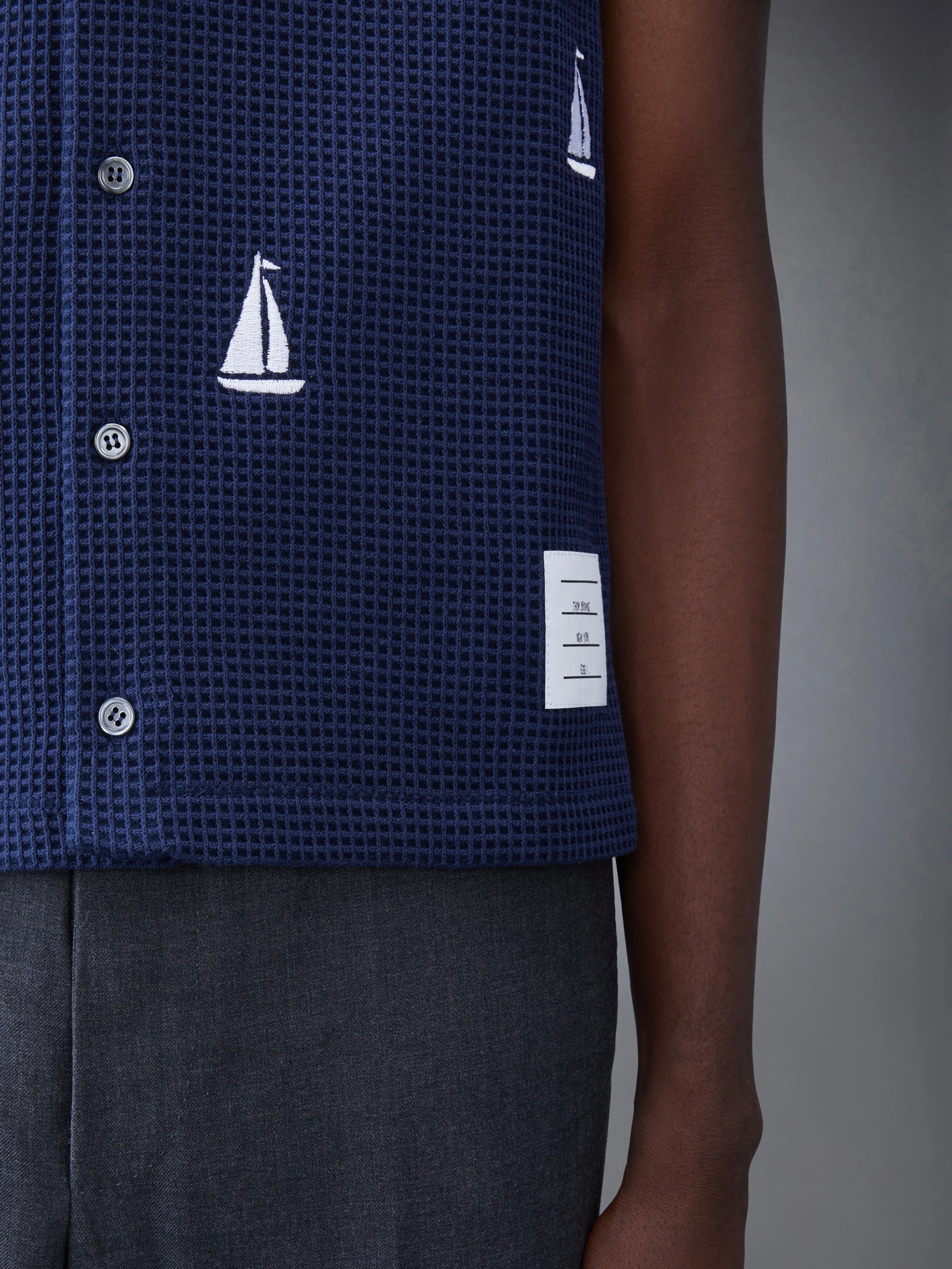 Textured Check Sailboat Short Sleeve Shirt sold by Thom Browne product image thumbnail 5