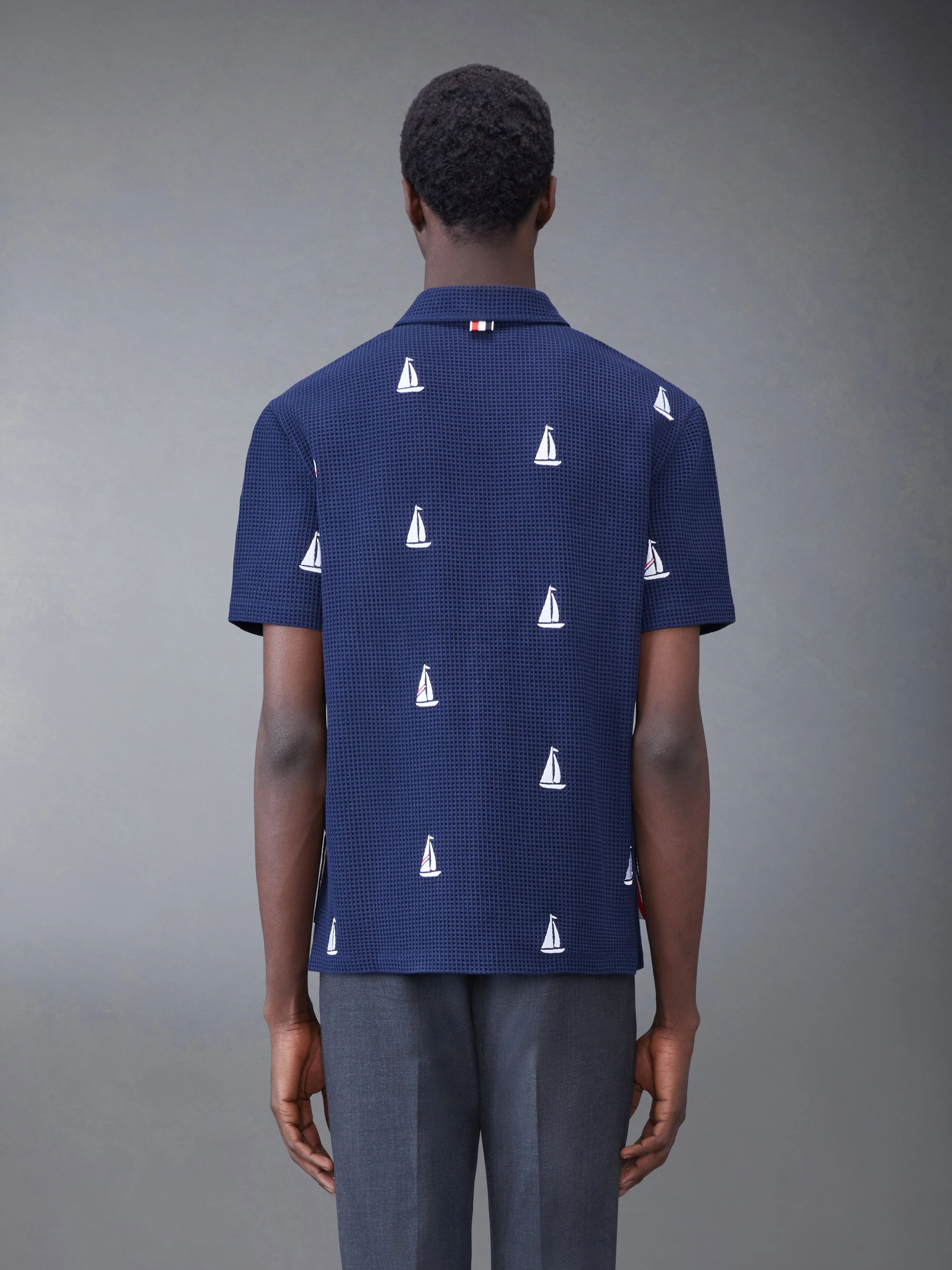Textured Check Sailboat Short Sleeve Shirt sold by Thom Browne product image thumbnail 2