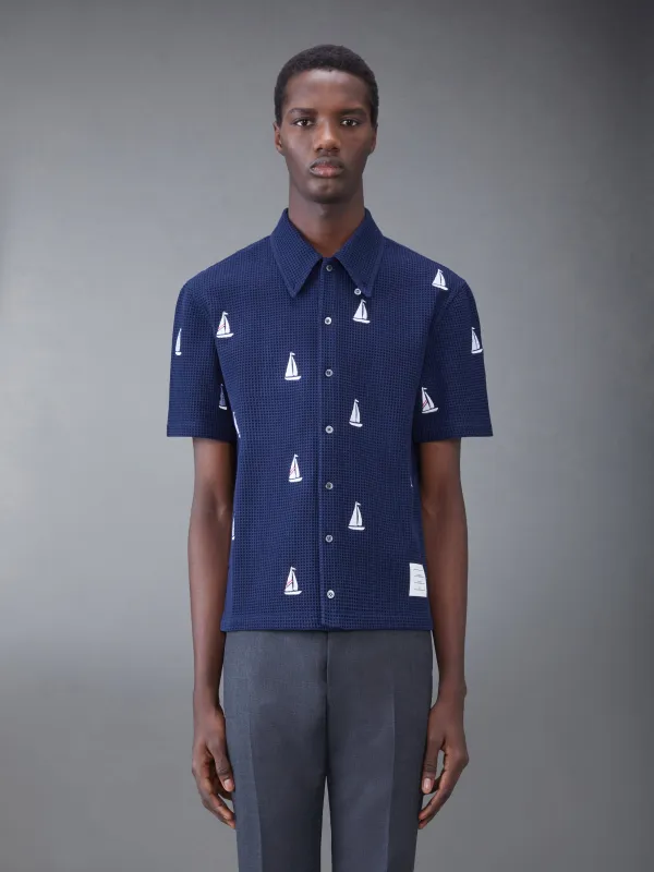 Textured Check Sailboat Short Sleeve Shirt sold by Thom Browne