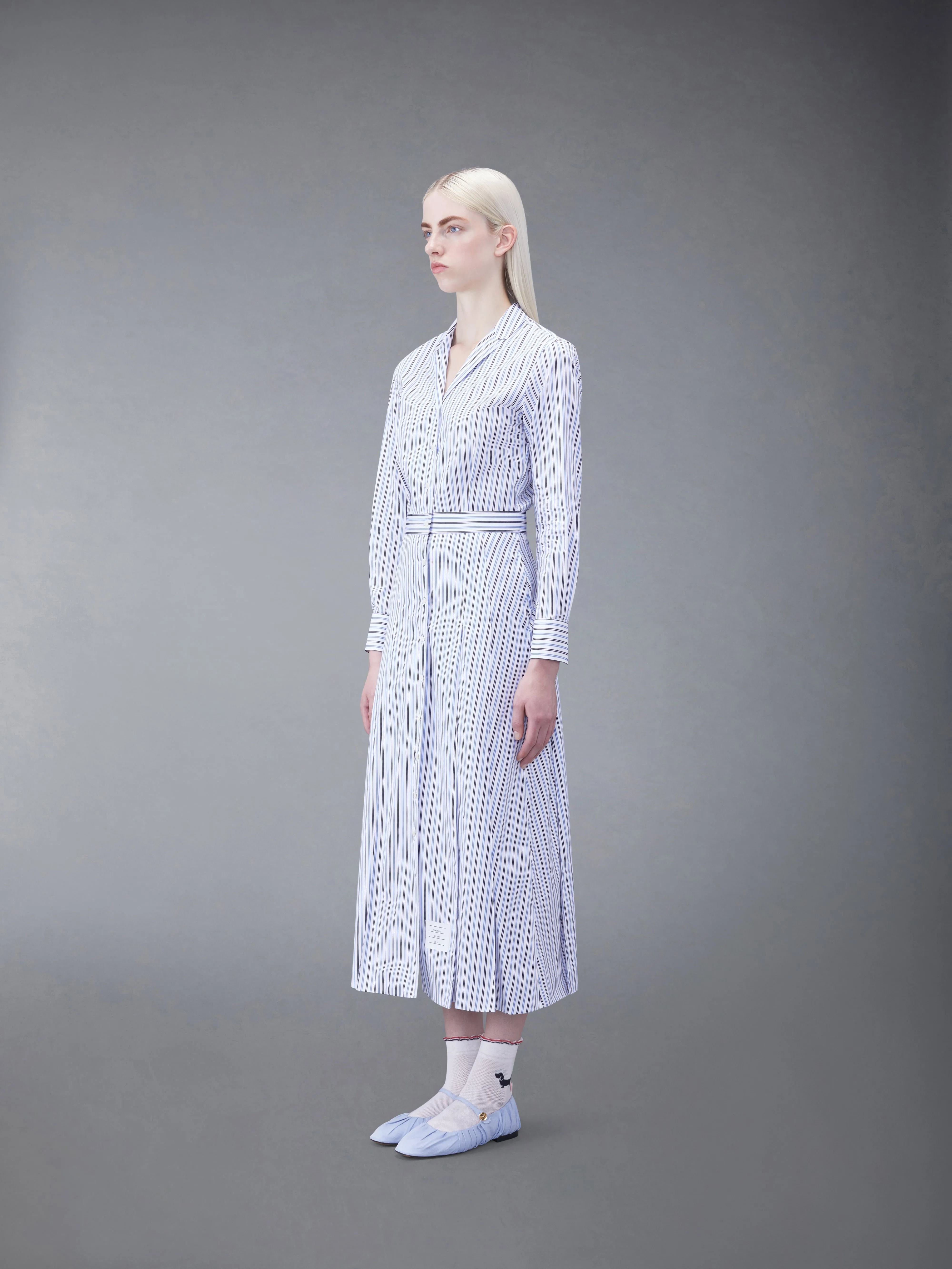 STRIPE POPLIN MIDI A-LINE SHIRTDRESS sold by Thom Browne product image thumbnail 2