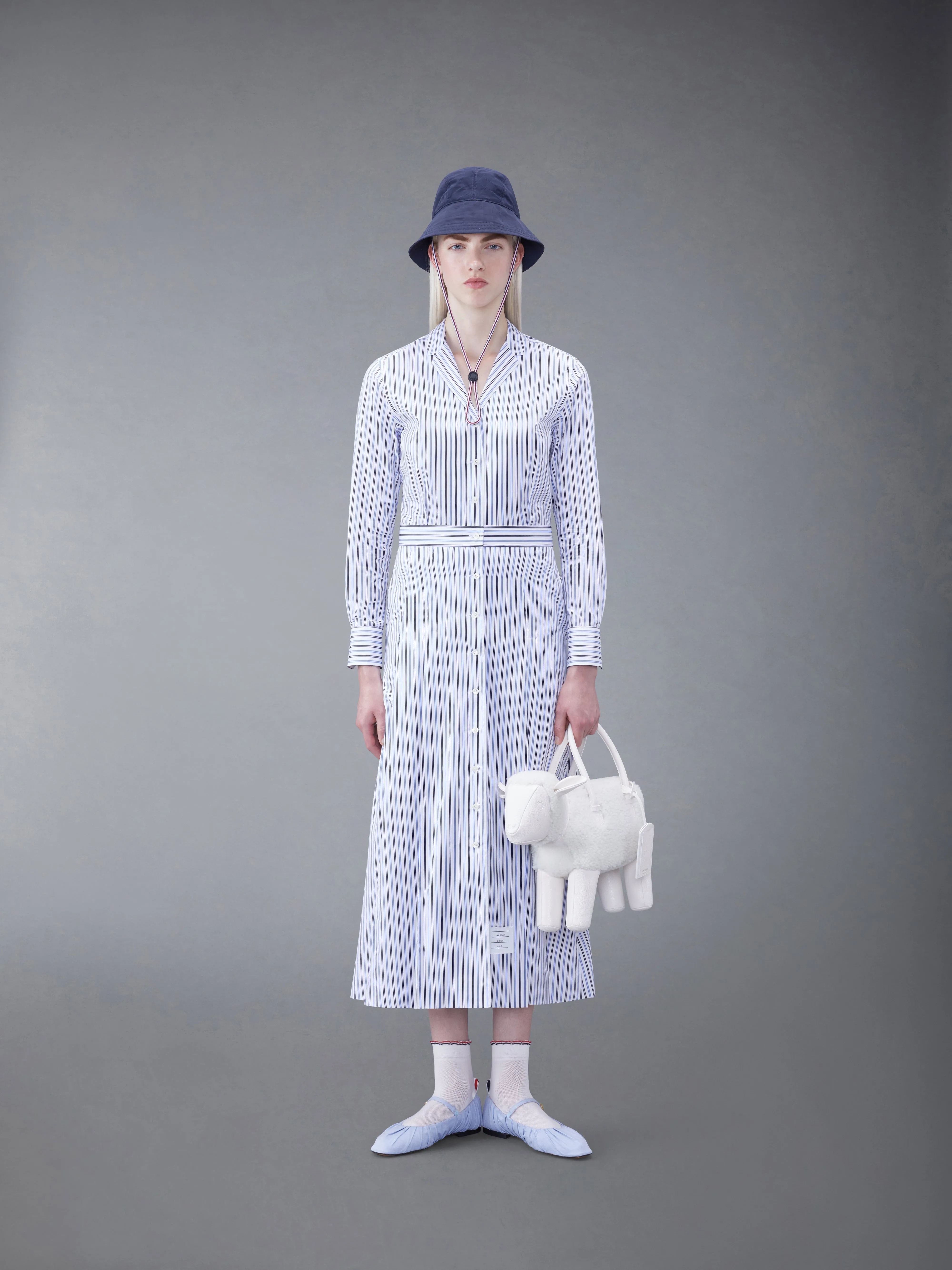 STRIPE POPLIN MIDI A-LINE SHIRTDRESS sold by Thom Browne product image thumbnail 4