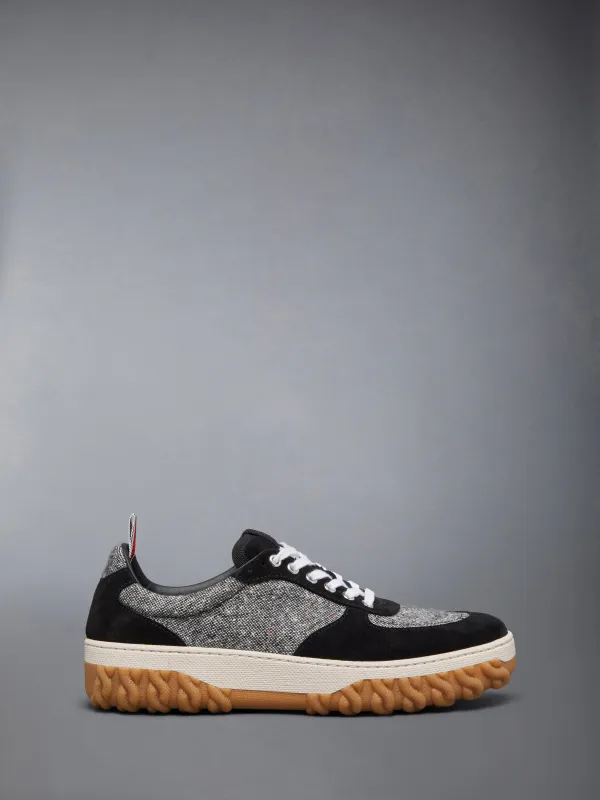 DONEGAL TWEED CABLE KNIT SOLE LETTERMAN SNEAKERS sold by Thom Browne