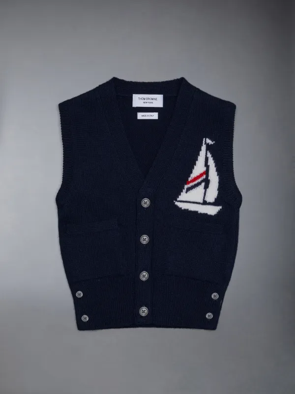Kid's Fine Merino Half Drop Cardigan Vest made by Thom Browne