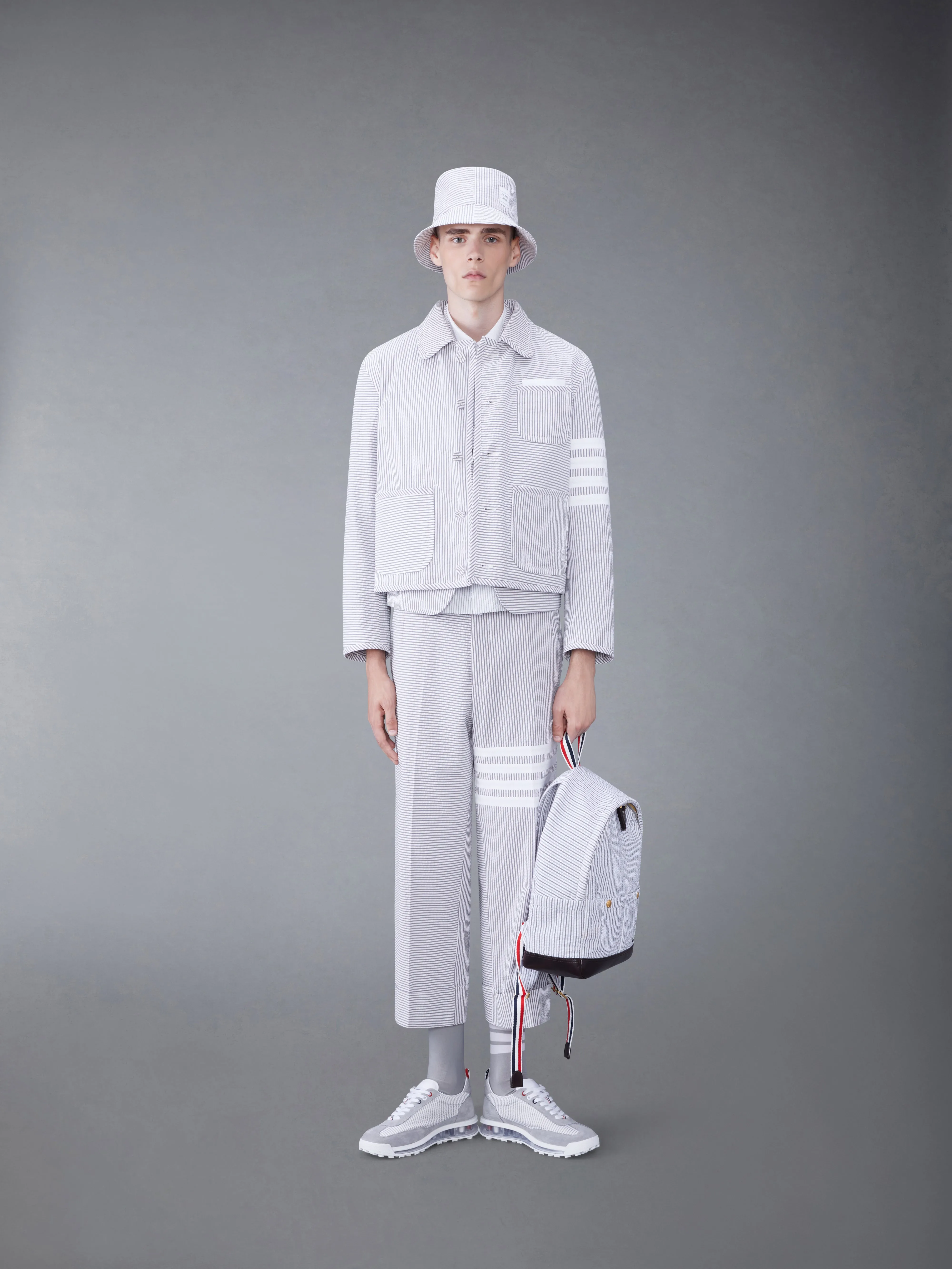 FUNMIX 4-BAR SEERSUCKER LOW RISE TROUSERS sold by Thom Browne product image thumbnail 3