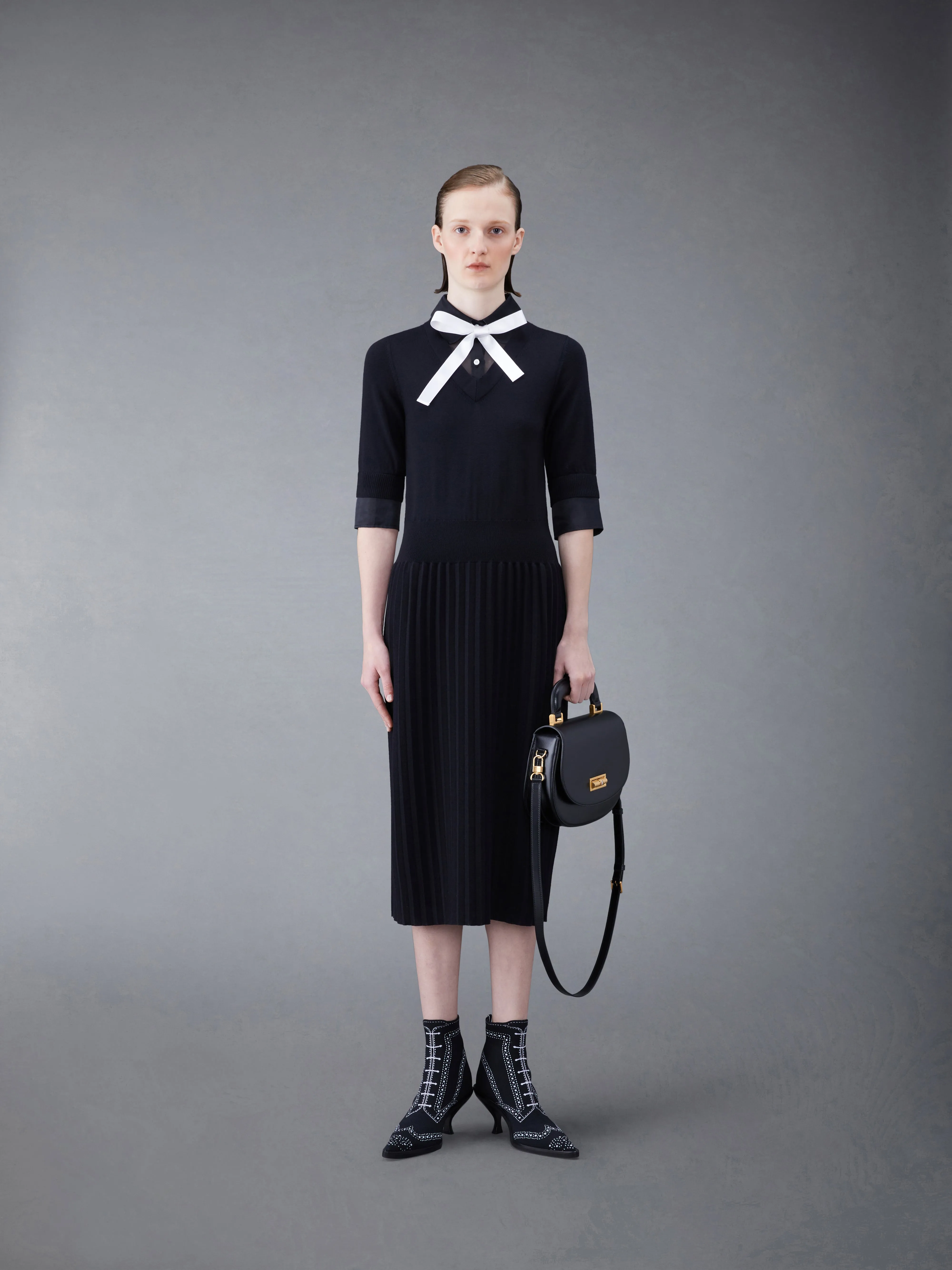 Wool Jersey Organza Pleated Bottom Ribbon Tie Combo Shirtdress sold by Thom Browne product image thumbnail 4