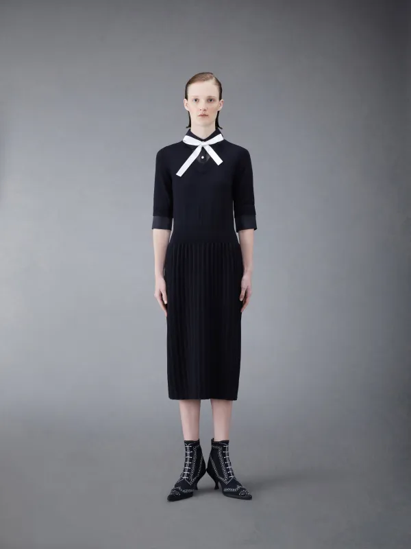 Wool Jersey Organza Pleated Bottom Ribbon Tie Combo Shirtdress made by Thom Browne
