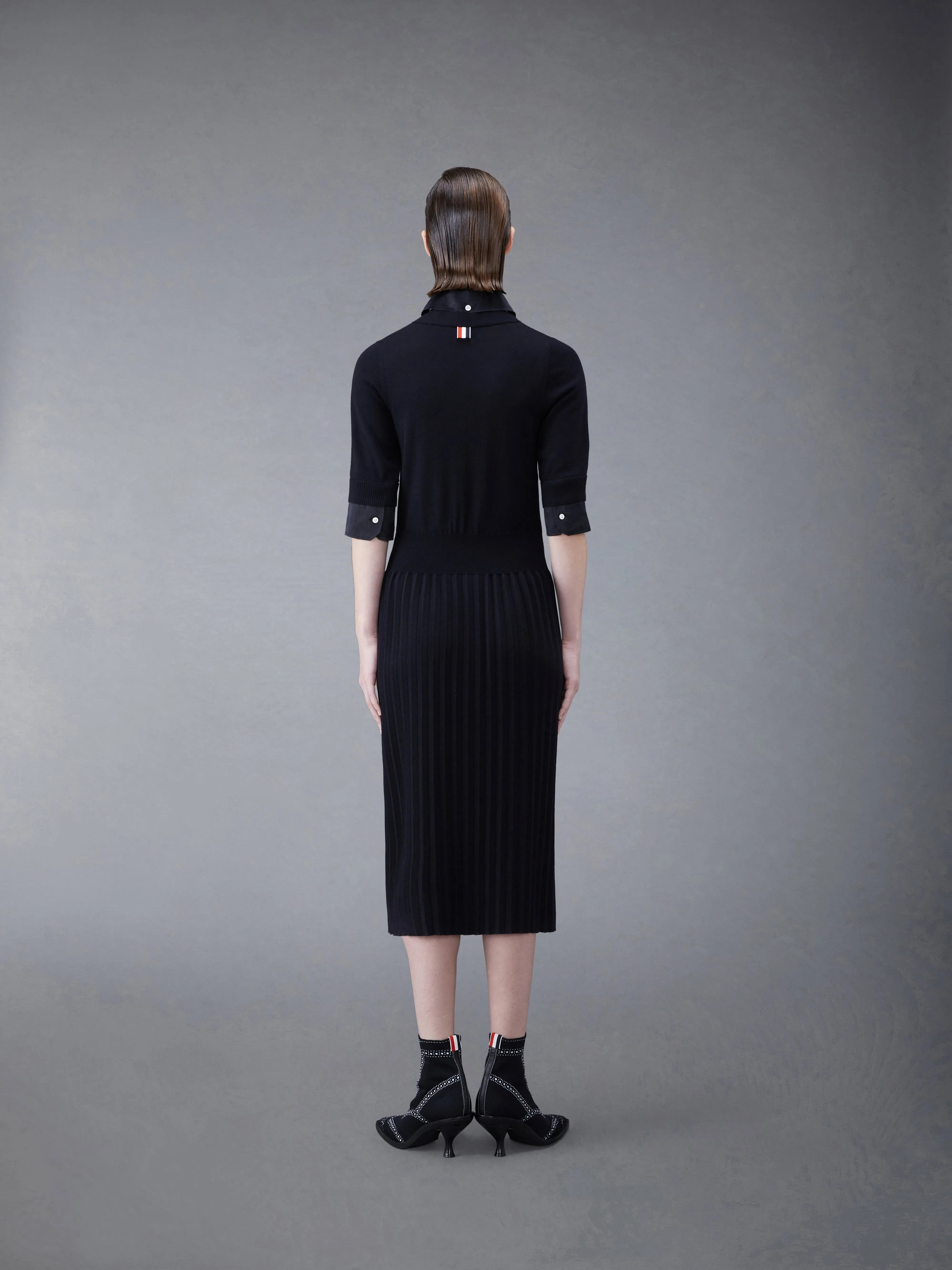 Wool Jersey Organza Pleated Bottom Ribbon Tie Combo Shirtdress sold by Thom Browne product image thumbnail 3