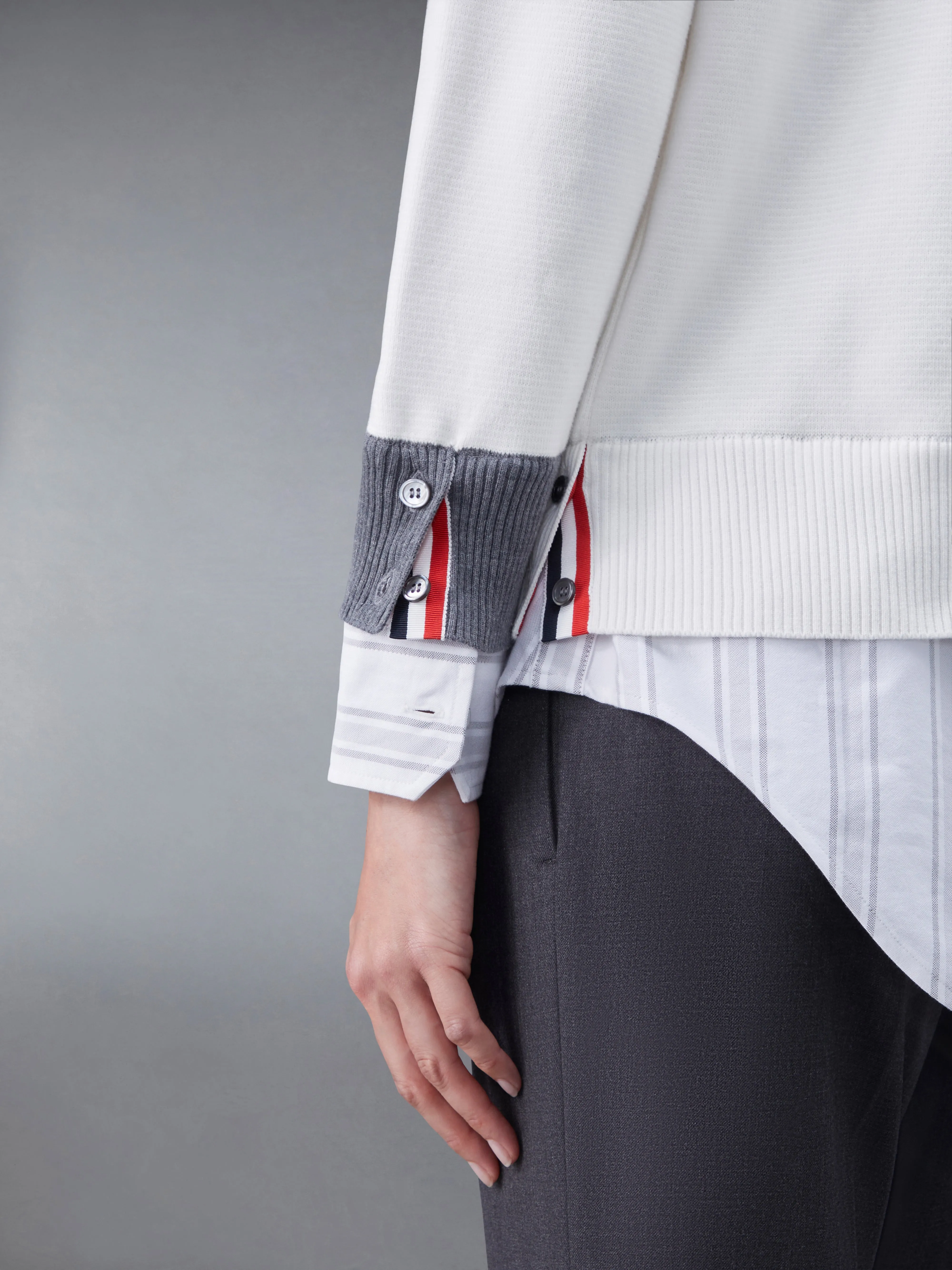 Cotton Milano and Oxford 4-Bar V-Neck Cardigan Shirt Combo sold by Thom Browne product image thumbnail 5