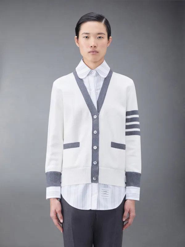 Cotton Milano and Oxford 4-Bar V-Neck Cardigan Shirt Combo sold by Thom Browne