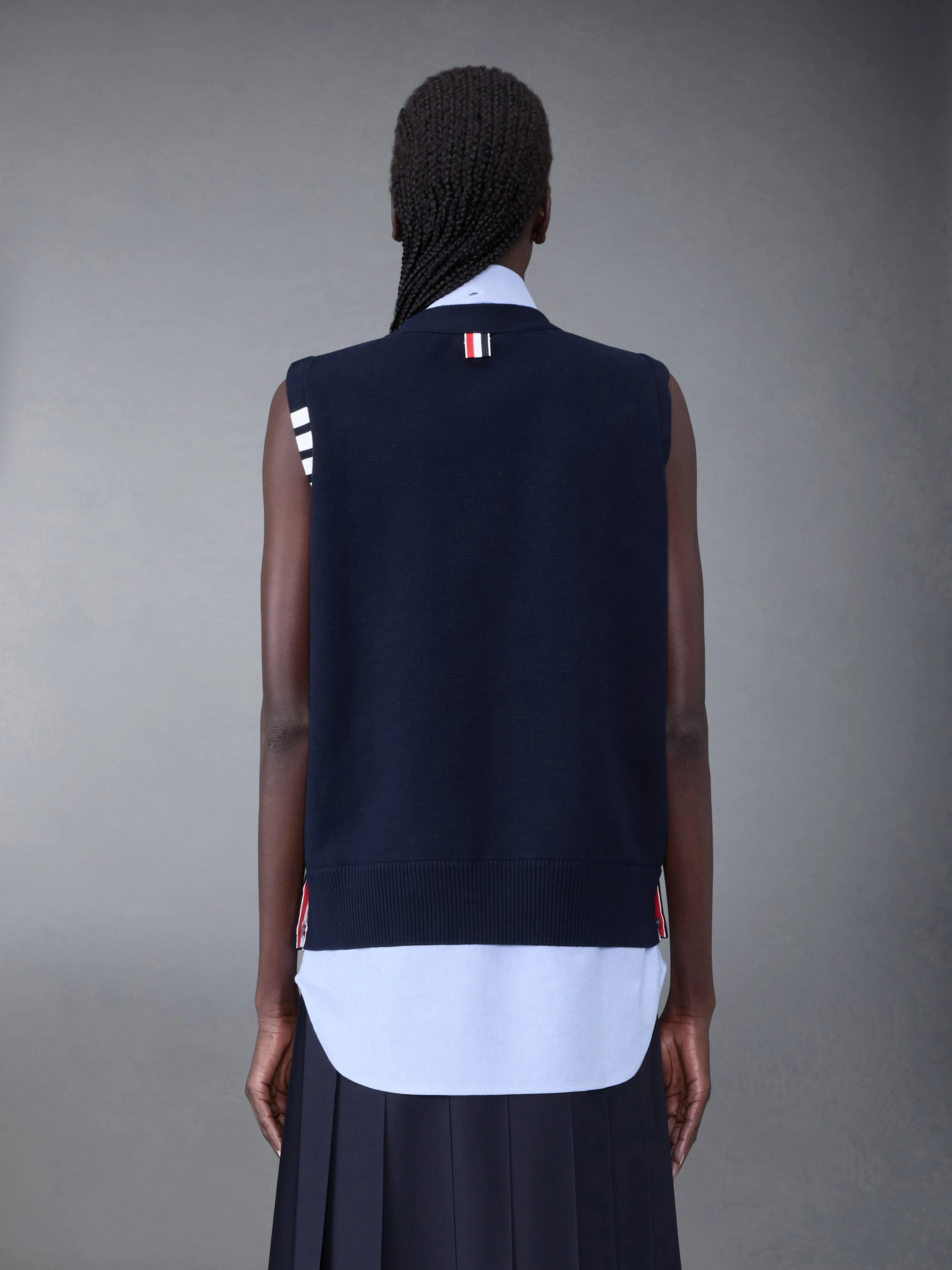 Cotton Milano and Oxford 4-Bar V-Neck Cardigan Vest and Shirt Combo sold by Thom Browne product image thumbnail 2