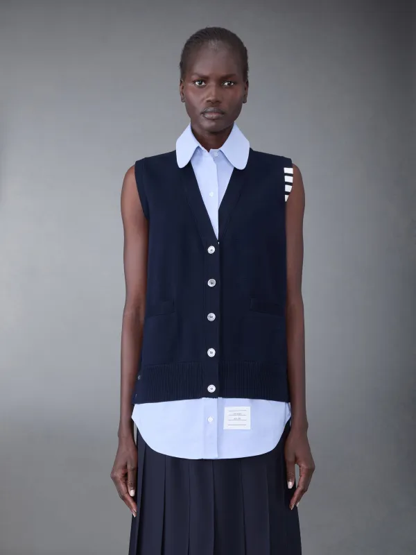 Cotton Milano and Oxford 4-Bar V-Neck Cardigan Vest and Shirt Combo made by Thom Browne