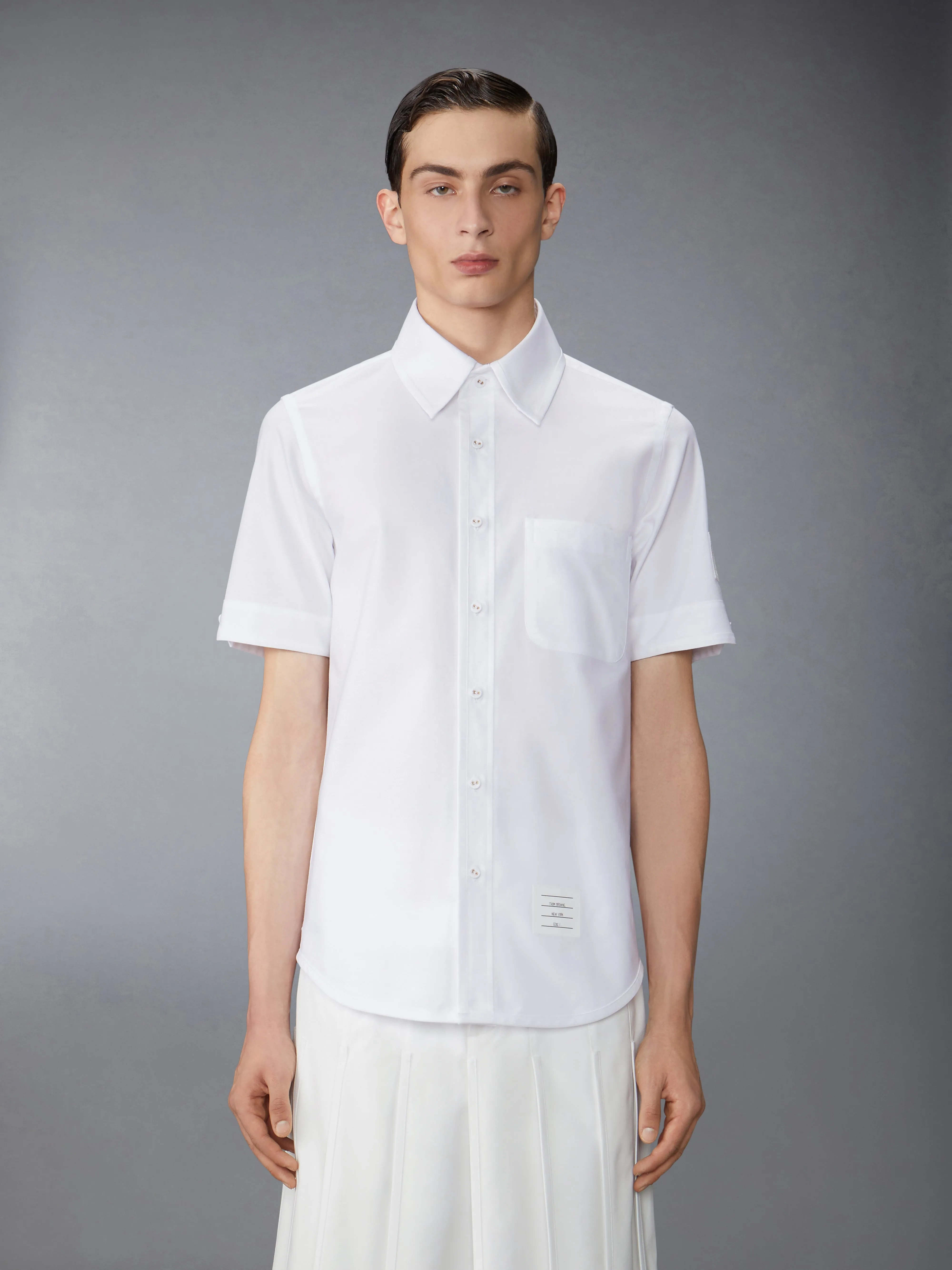 OXFORD SELF TIPPING AND FLAG PATCH SHIRT sold by Thom Browne product image thumbnail 2
