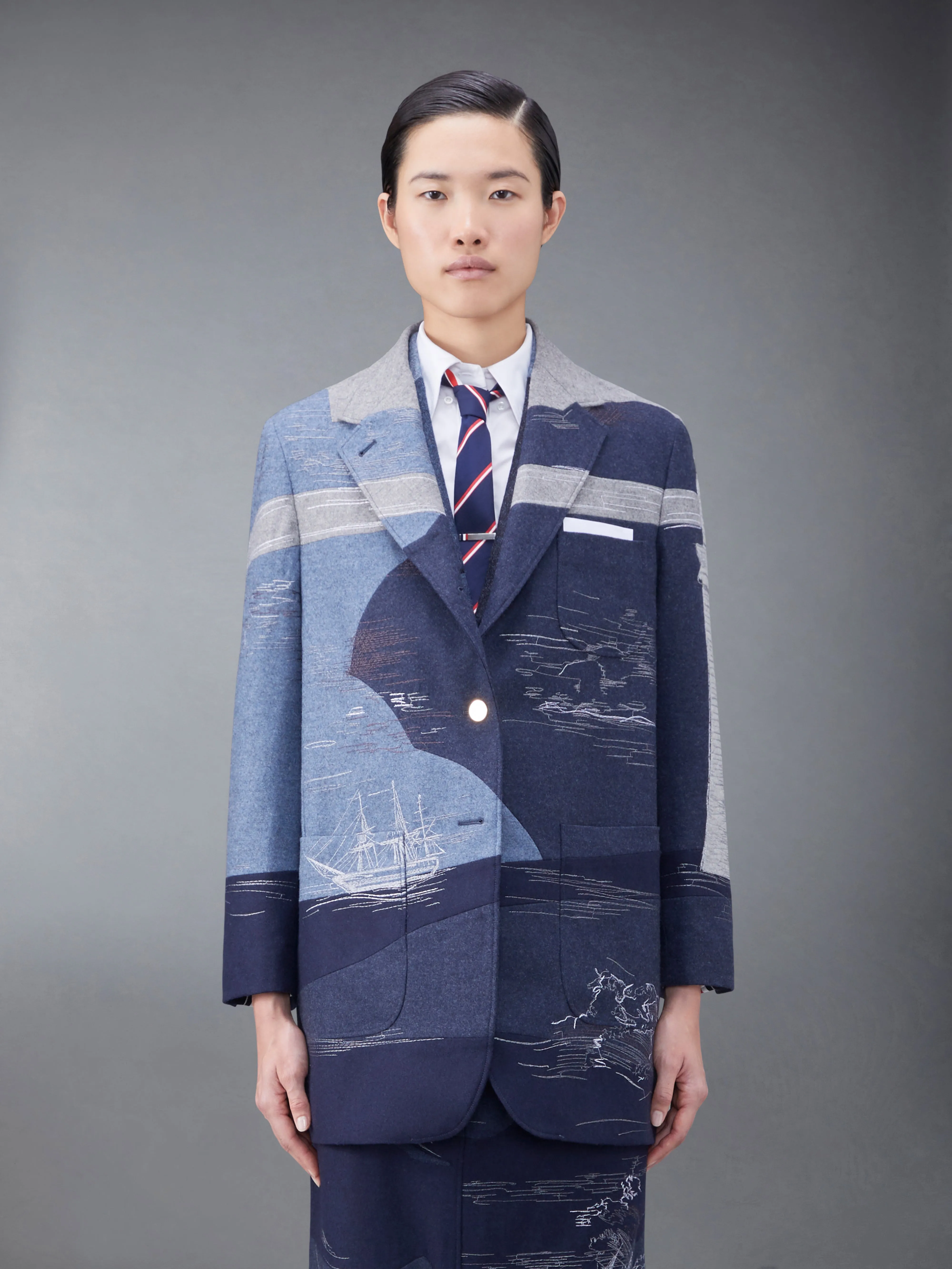 Wool Flannel Stitch Detail Oversized Sack Sport Coat sold by Thom Browne
