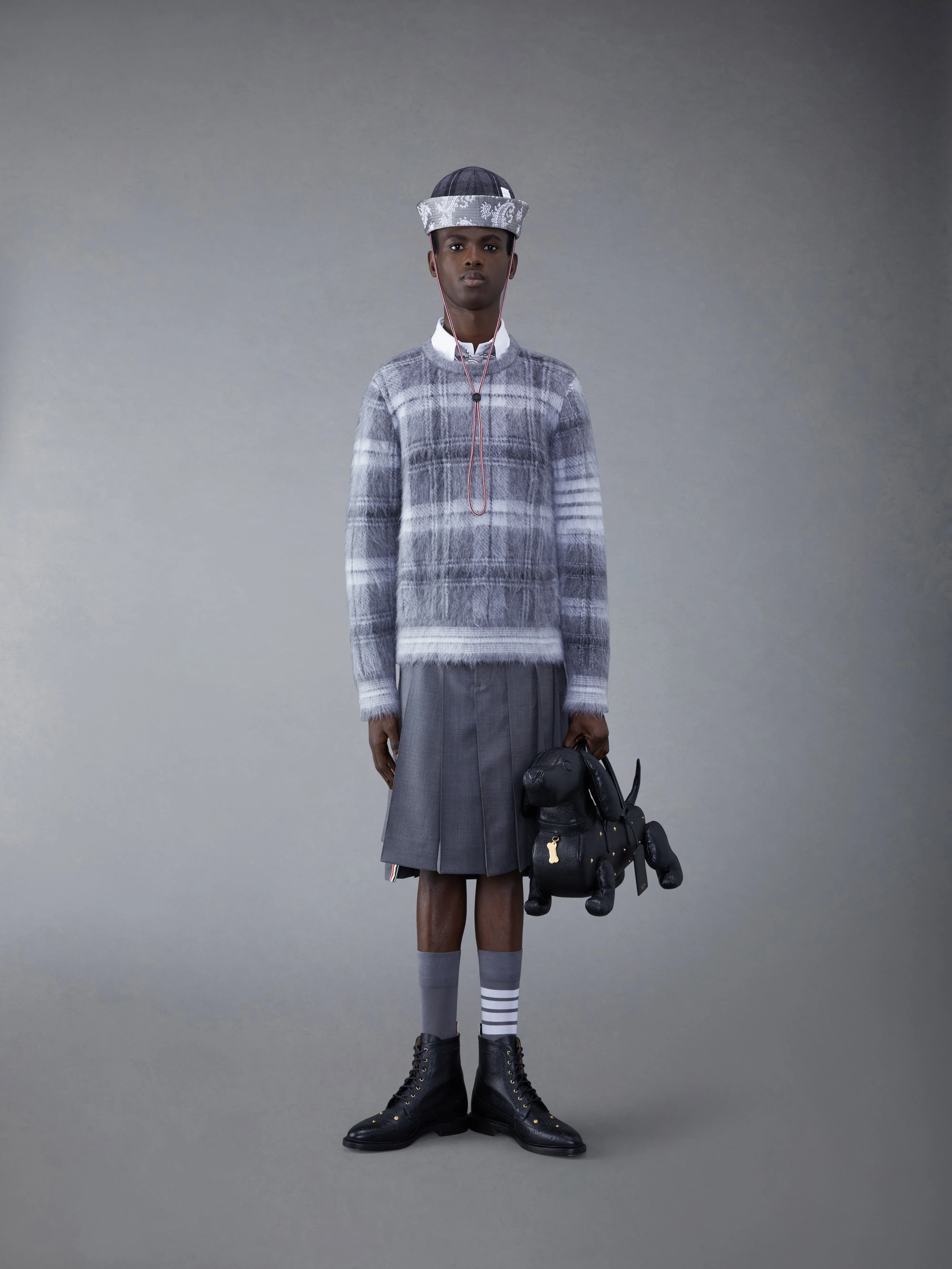 Tartan Mohair Check 4-Bar Crew Neck Pullover sold by Thom Browne product image thumbnail 4